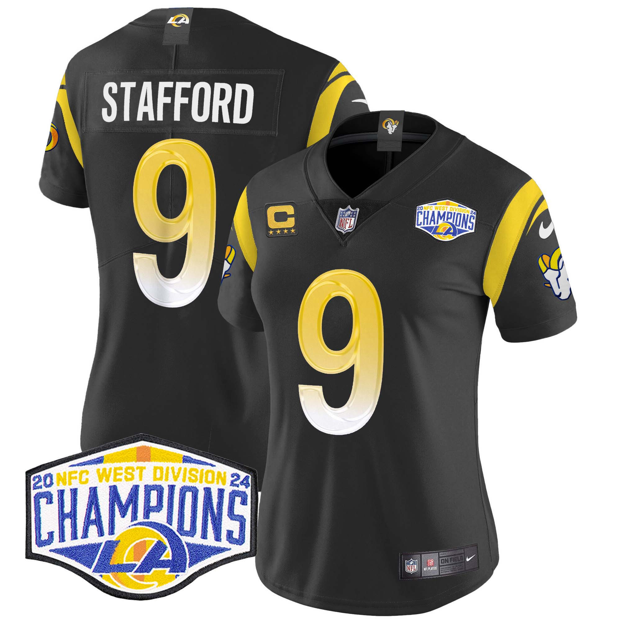 Matthew Stafford Women's Los Angeles Rams 2024 NFC West Division Champions Vapor Limited Black Jersey - All Stitched