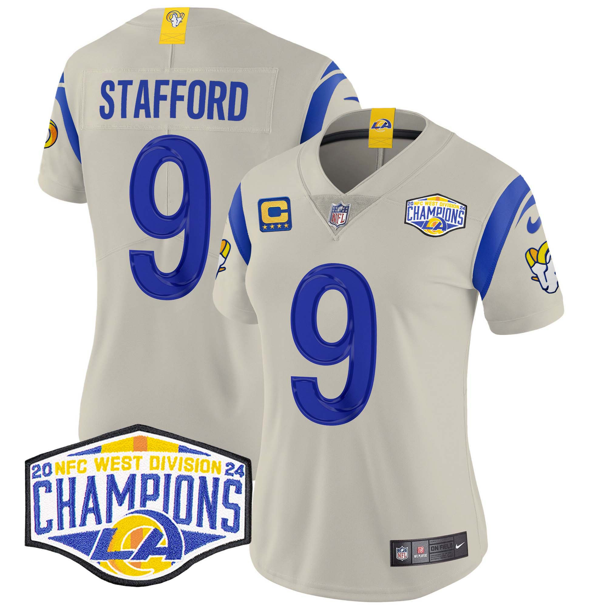 Matthew Stafford Women's Los Angeles Rams 2024 NFC West Division Champions Vapor Limited Bone Jersey - All Stitched