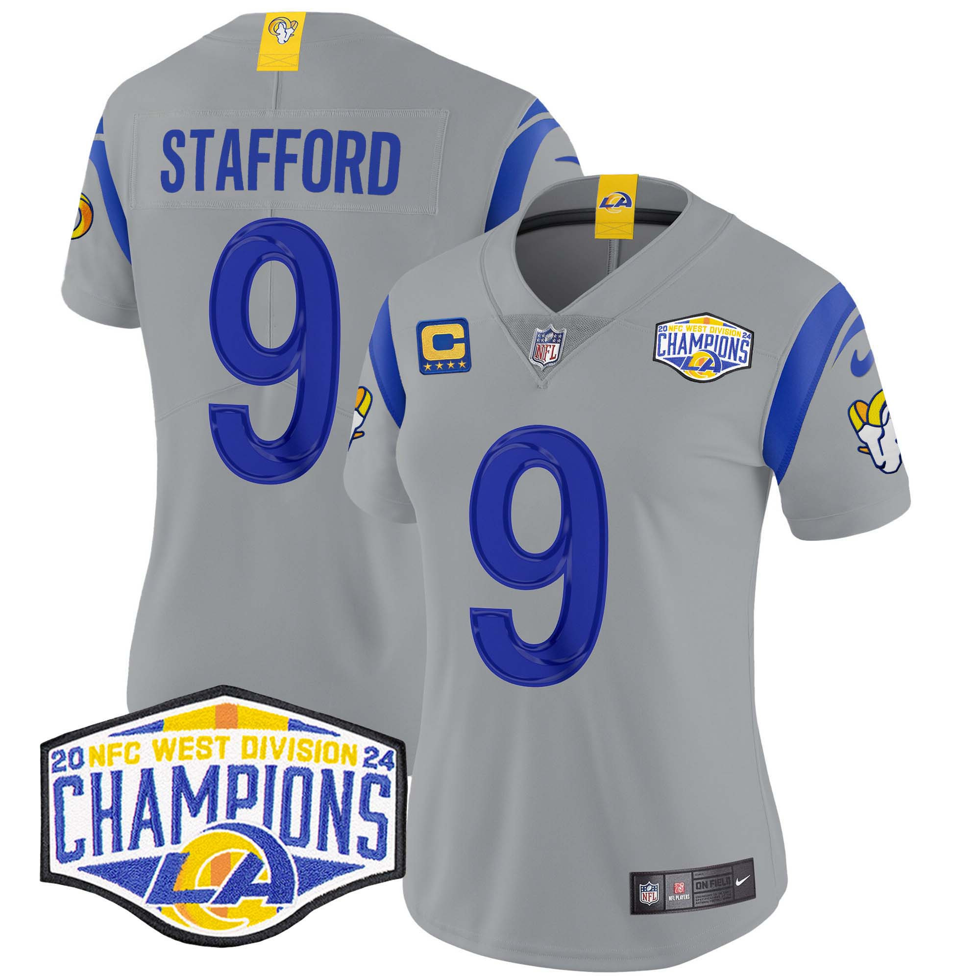 Matthew Stafford Women's Los Angeles Rams 2024 NFC West Division Champions Vapor Limited Gray Jersey - All Stitched