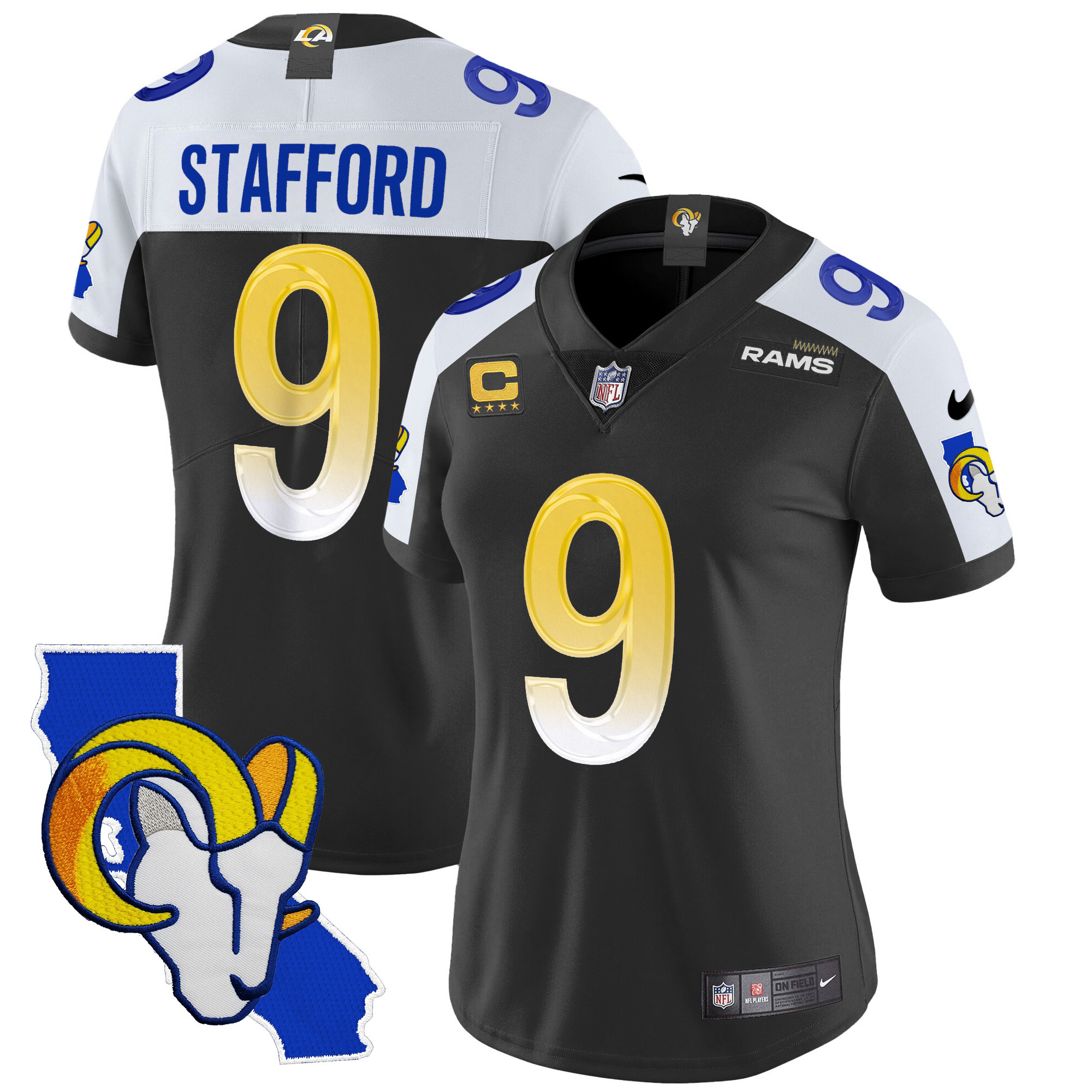 Matthew Stafford Women's Los Angeles Rams California Patch Vapor Limited Black Alternate Jersey - All Stitched