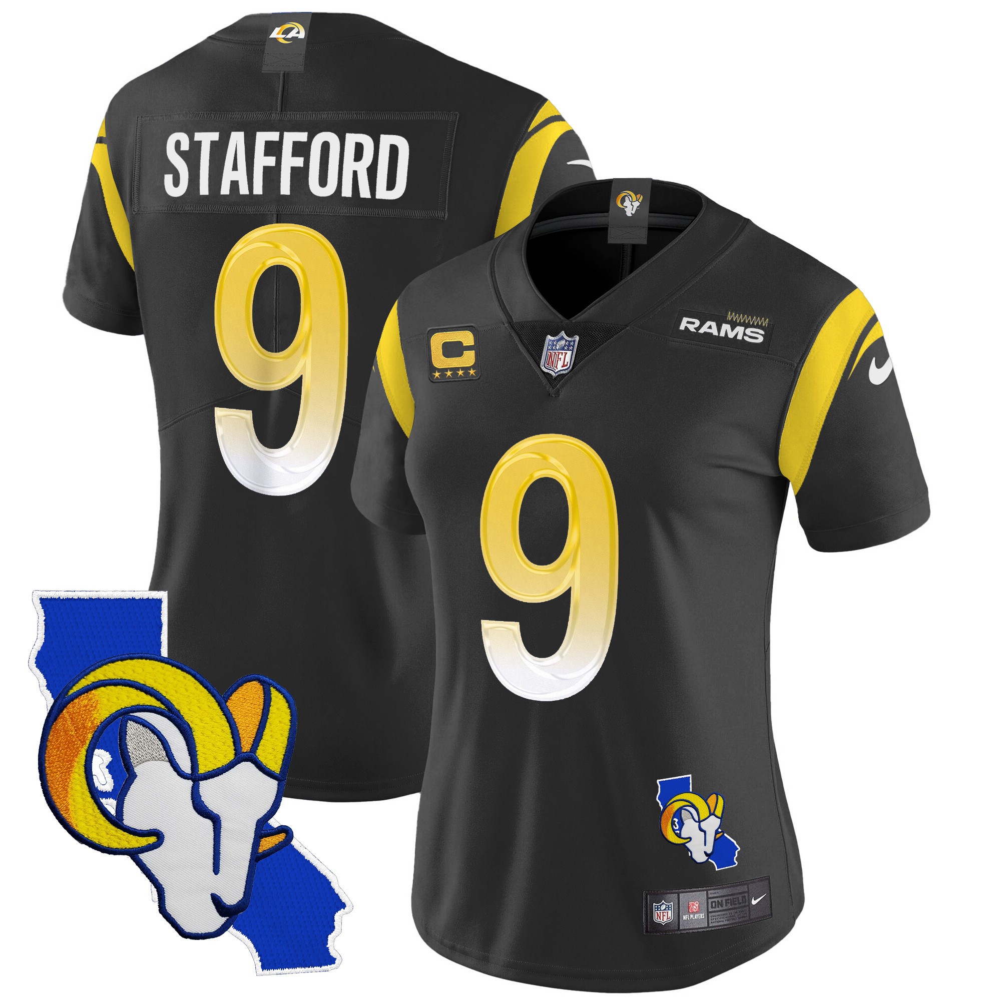 Matthew Stafford Women's Los Angeles Rams California Patch Vapor Limited Black Jersey - All Stitched