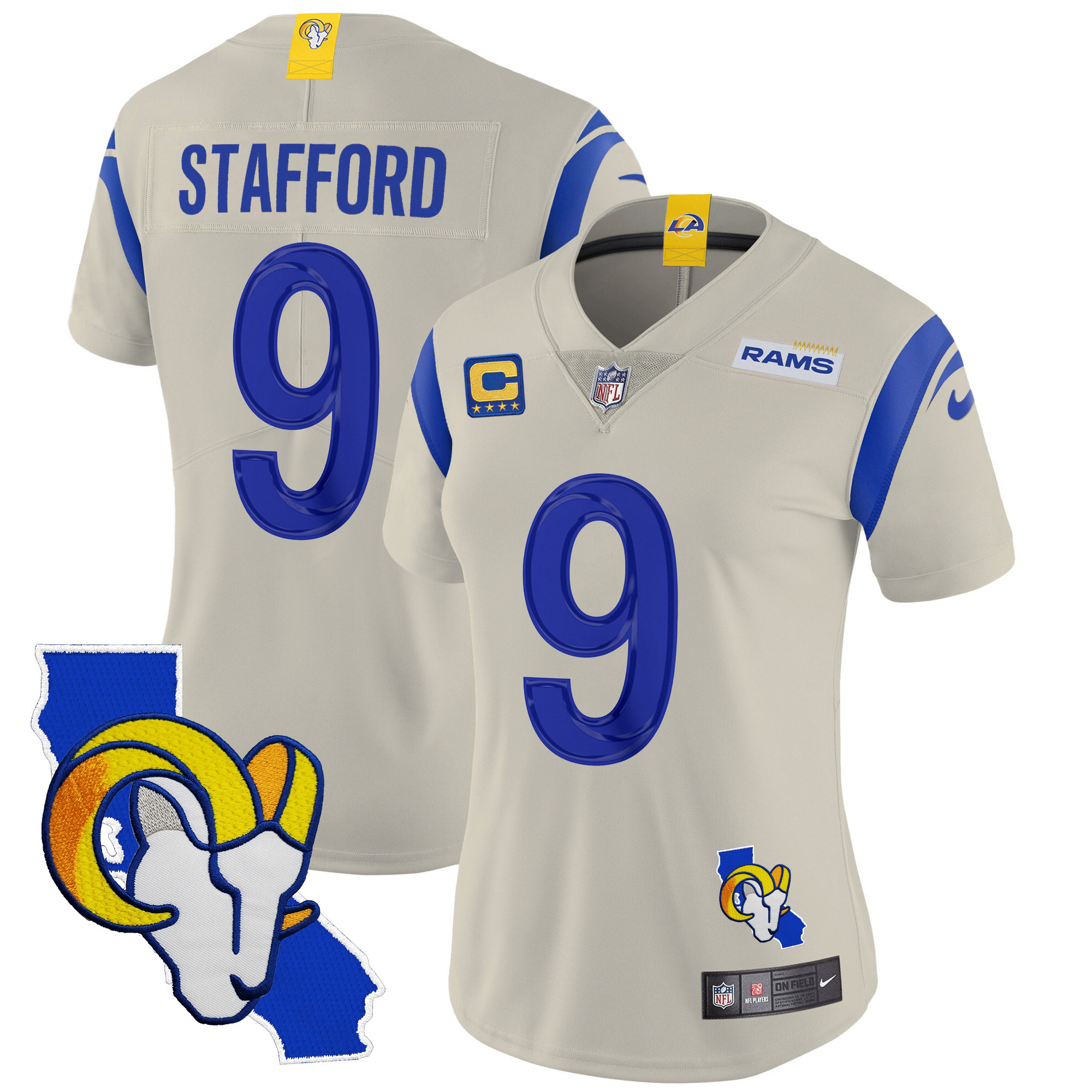Matthew Stafford Women's Los Angeles Rams California Patch Vapor Limited Bone Jersey - All Stitched