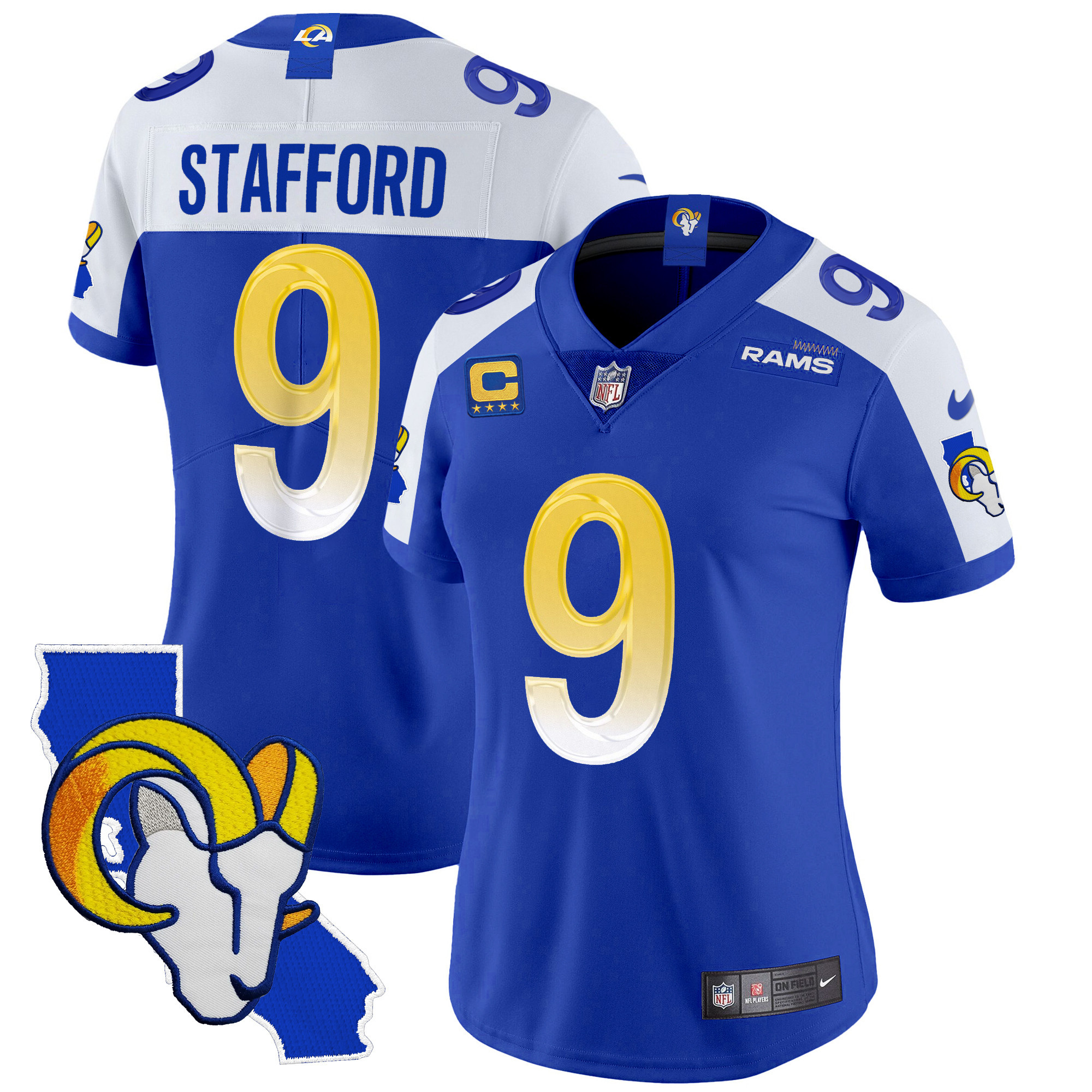 Matthew Stafford Women's Los Angeles Rams California Patch Vapor Limited Royal Alternate Jersey - All Stitched