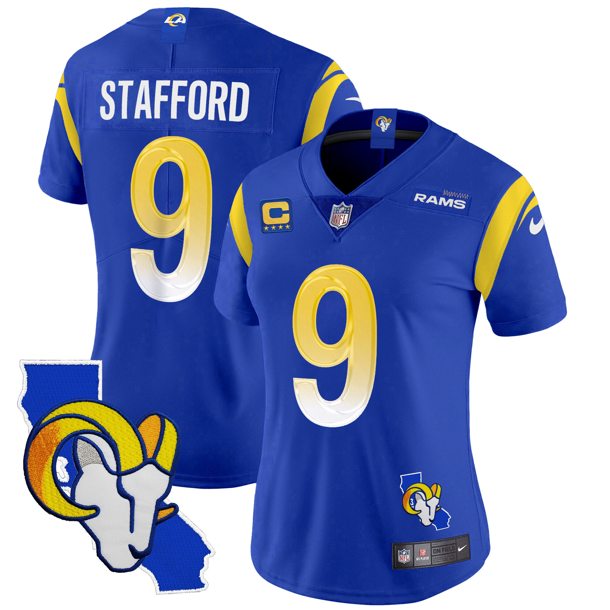 Matthew Stafford Women's Los Angeles Rams California Patch Vapor Limited Royal Jersey - All Stitched