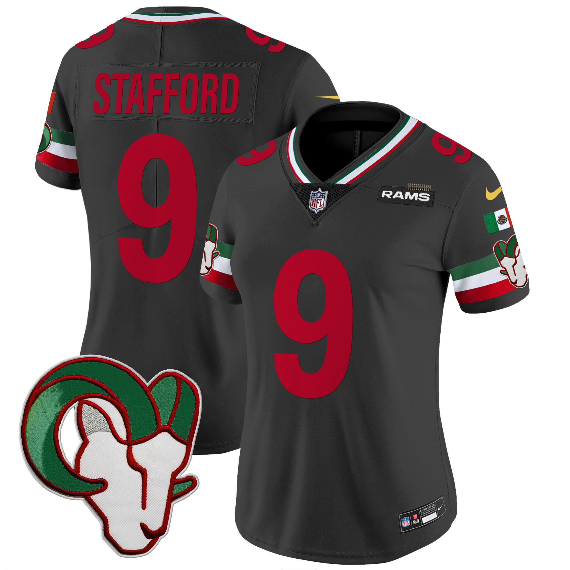 Matthew Stafford Women's Los Angeles Rams Mexico Vapor Limited Black Jersey - All Stitched