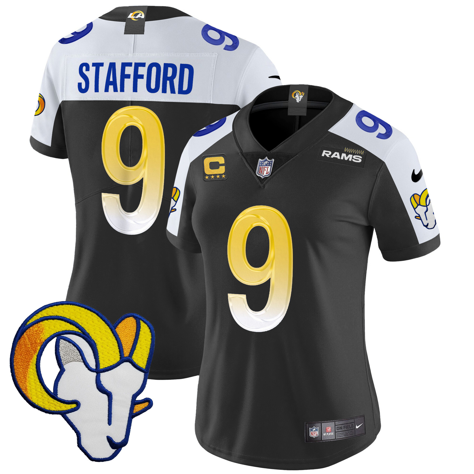 Matthew Stafford Women's Los Angeles Rams Vapor Limited Black Alternate Jersey - All Stitched