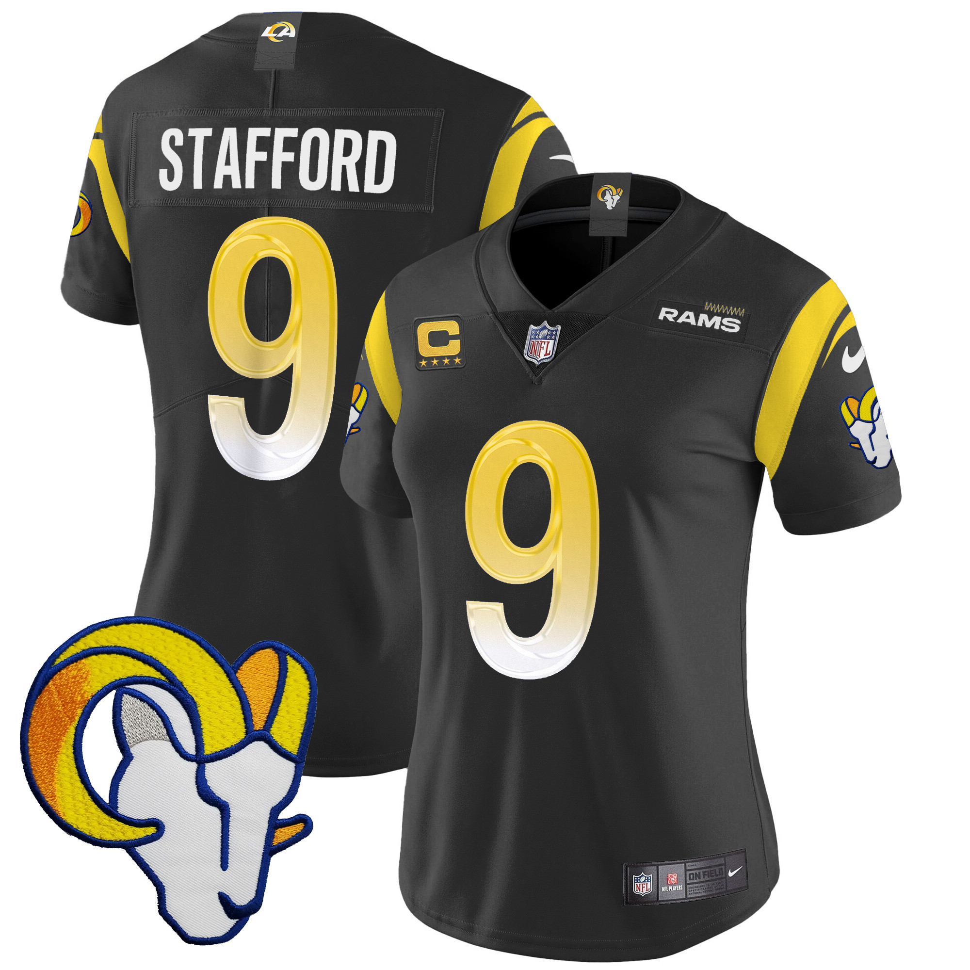 Matthew Stafford Women's Los Angeles Rams Vapor Limited Black Jersey - All Stitched