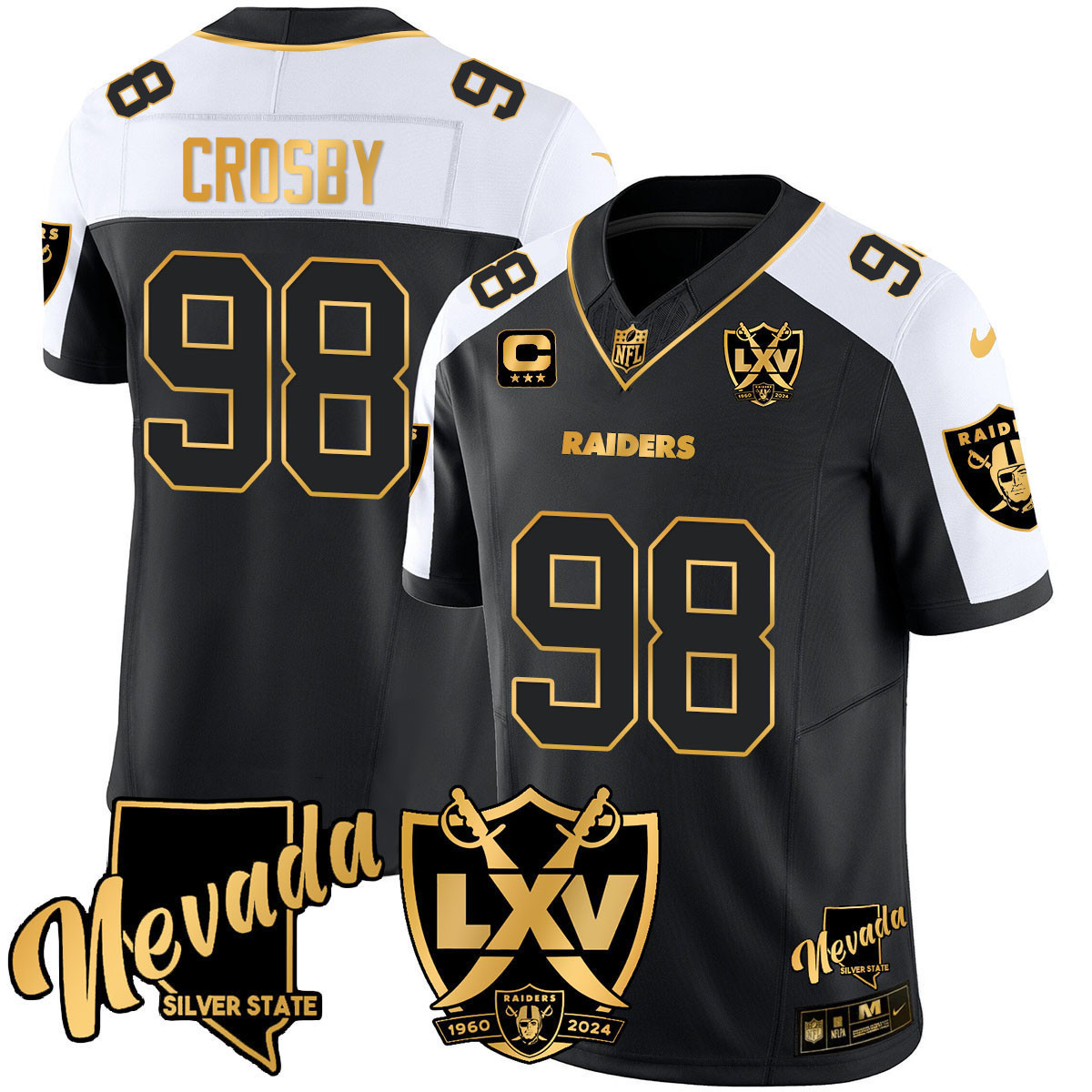 Maxx Crosby Men's Las Vegas Raiders 2024 Gold Vapor Limited Black Alternate Jersey - All Stitched