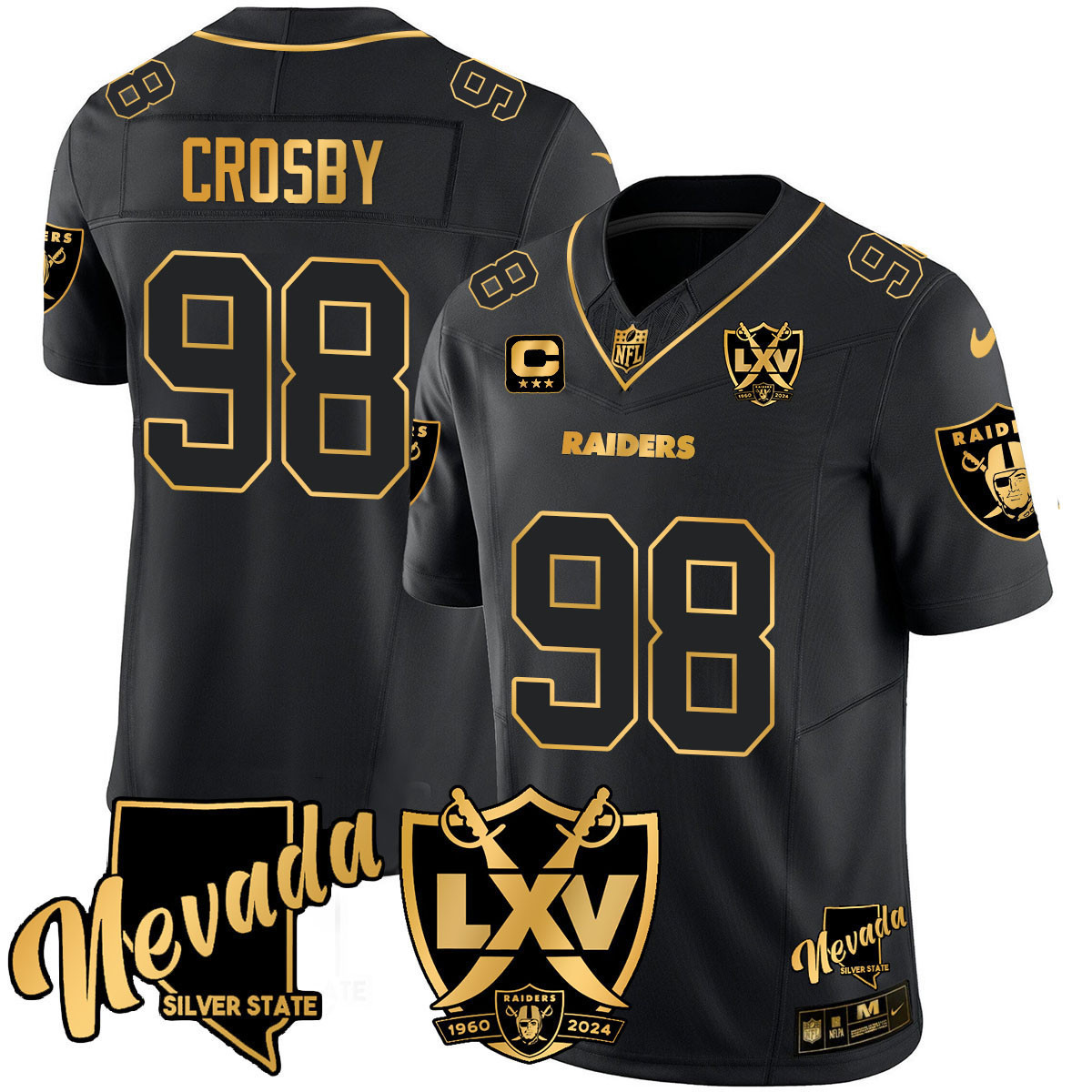 Maxx Crosby Men's Las Vegas Raiders 2024 Gold Vapor Limited Black Gold Jersey - All Stitched