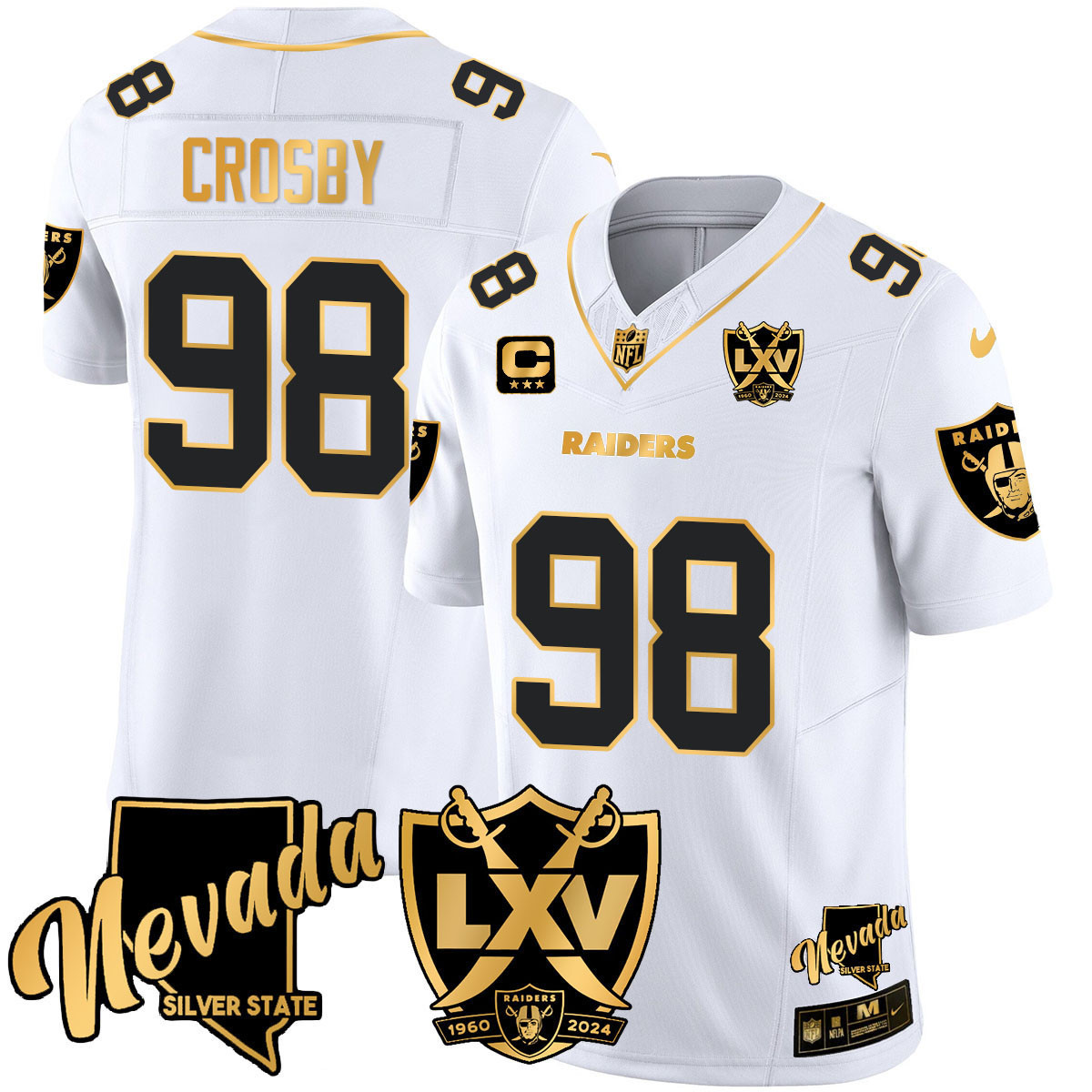 Maxx Crosby Men's Las Vegas Raiders 2024 Gold Vapor Limited White Gold Jersey - All Stitched