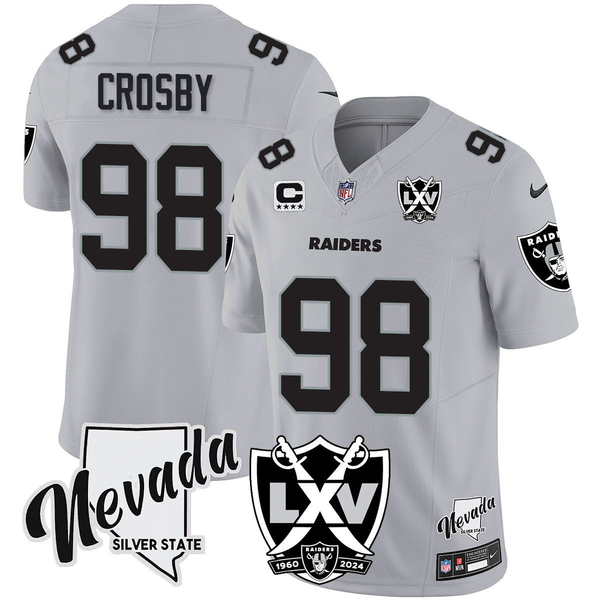 Maxx Crosby Men's Las Vegas Raiders 2024 Vapor Limited Silver Jersey - All Stitched