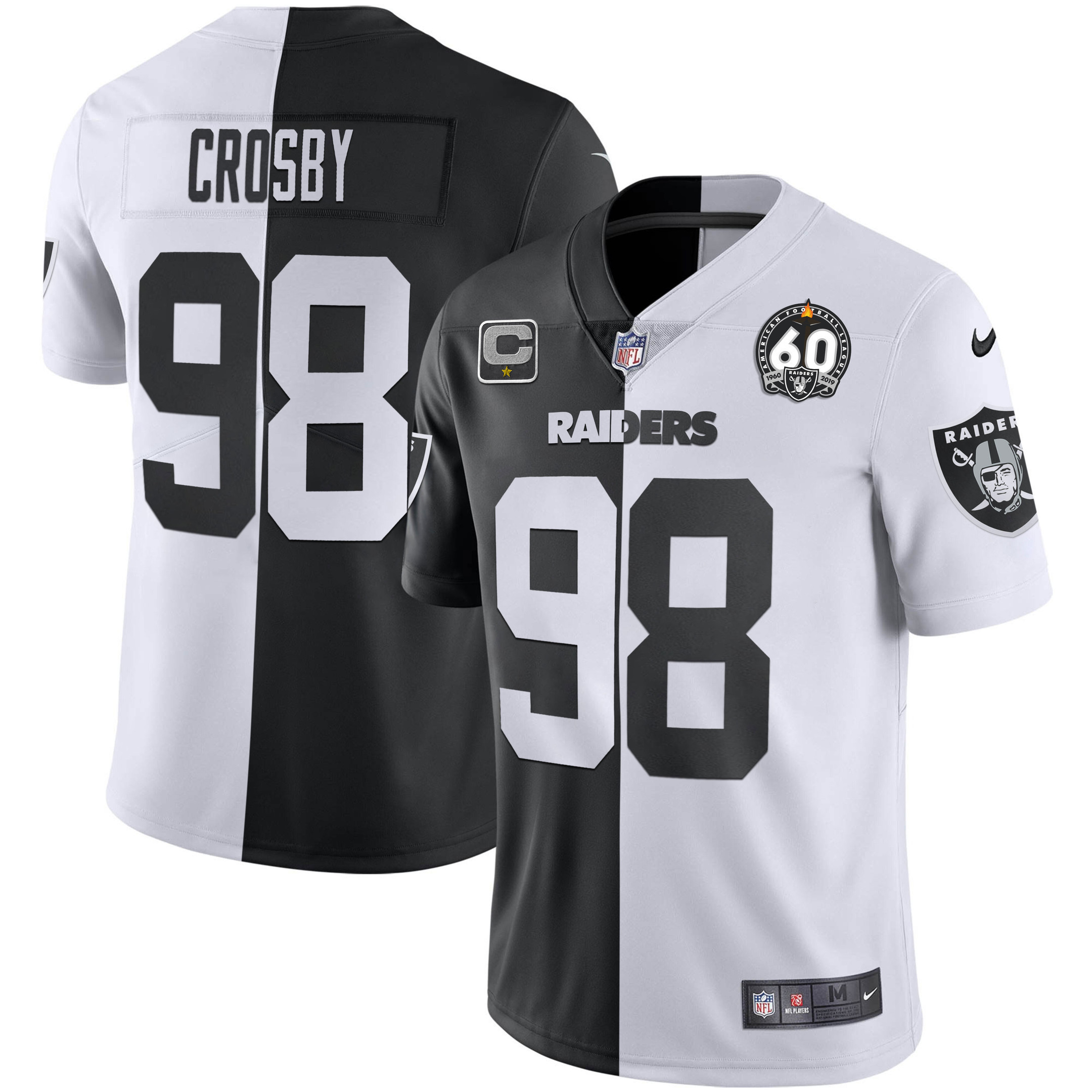 Maxx Crosby Men's Las Vegas Raiders 60th Season Patch Gold & Split - All Stitched Split Jersey - All Stitched