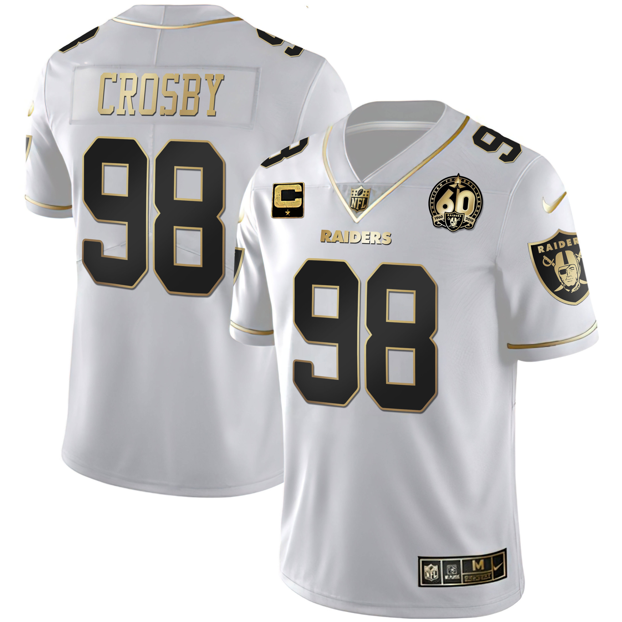 Maxx Crosby Men's Las Vegas Raiders 60th Season Patch Gold & Split - All Stitched White Gold Jersey - All Stitched
