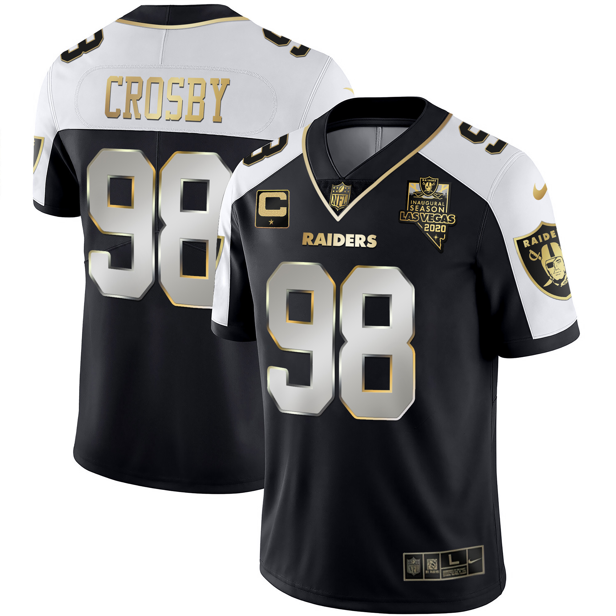 Maxx Crosby Men's Las Vegas Raiders Alternate Vapor Black Gold & Black Inverted Limited Inaugural Season Patch - All Stitched Alternate Limited Jersey - All Stitched