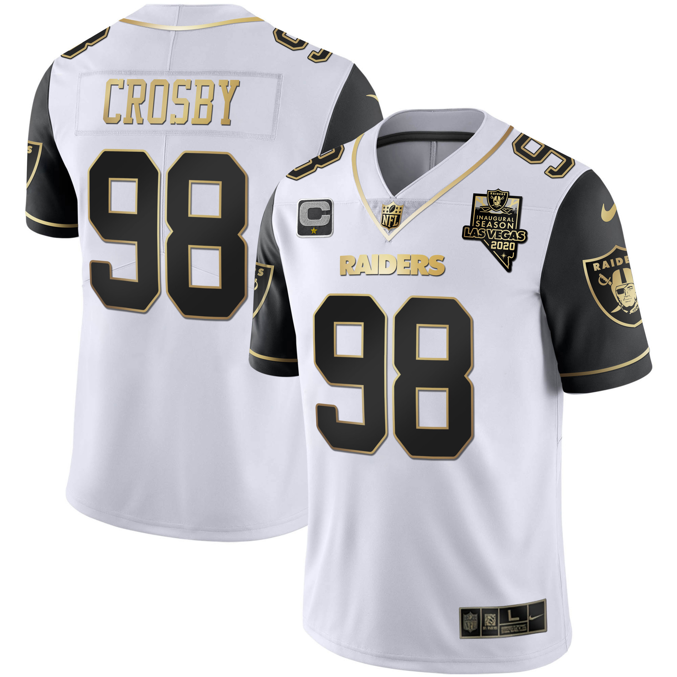 Maxx Crosby Men's Las Vegas Raiders Alternate Vapor Black Gold & Black Inverted Limited Inaugural Season Patch - All Stitched Black Sleeves Jersey - All Stitched