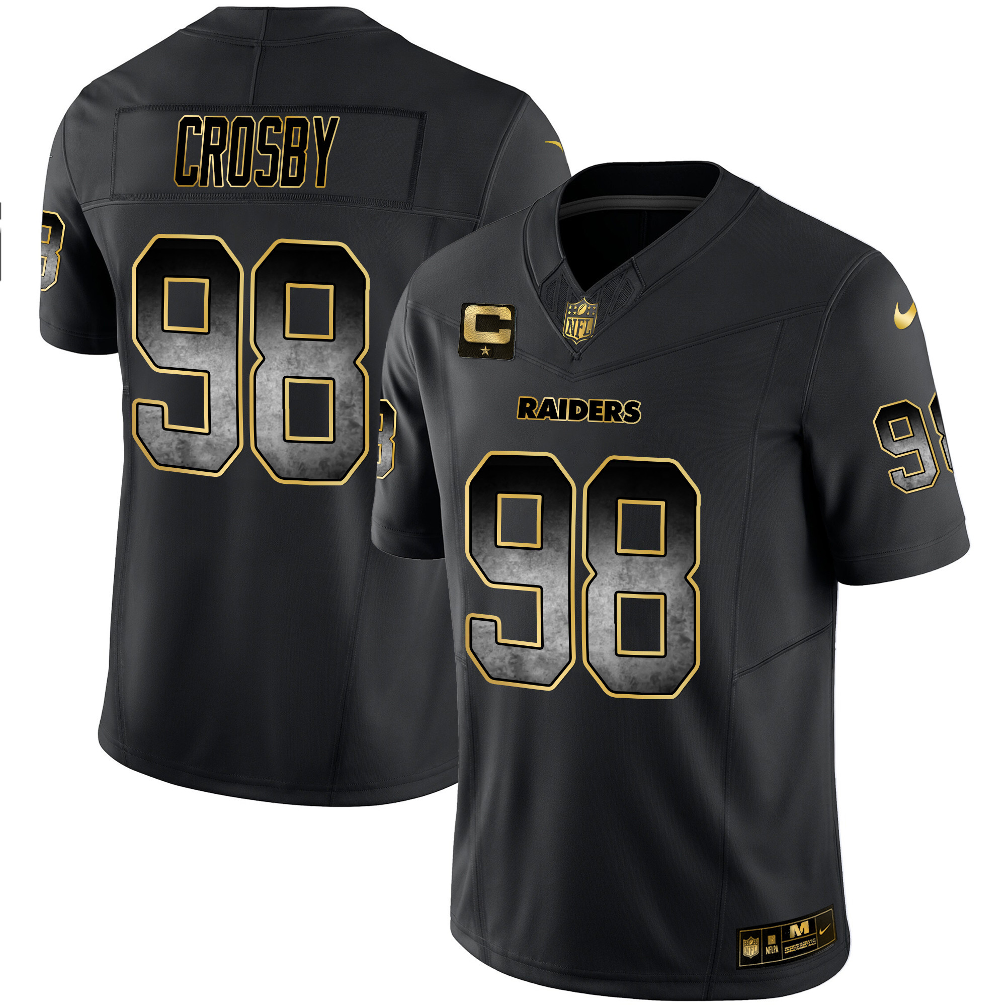 Maxx Crosby Men's Las Vegas Raiders Gold Arch Smoke Vapor Black Gold Jersey - All Stitched
