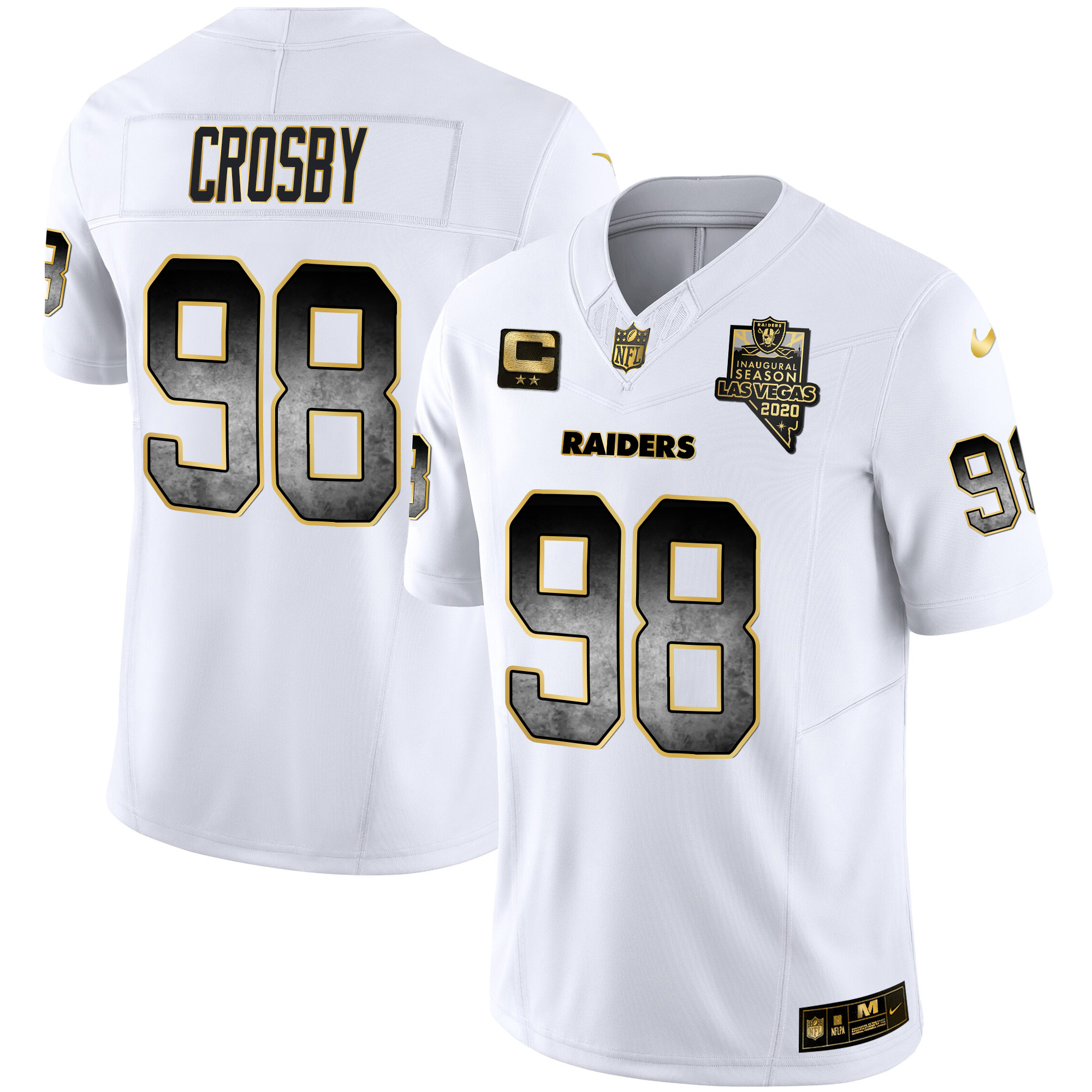 Maxx Crosby Men's Las Vegas Raiders Gold Arch Smoke Vapor White Gold Jersey - All Stitched