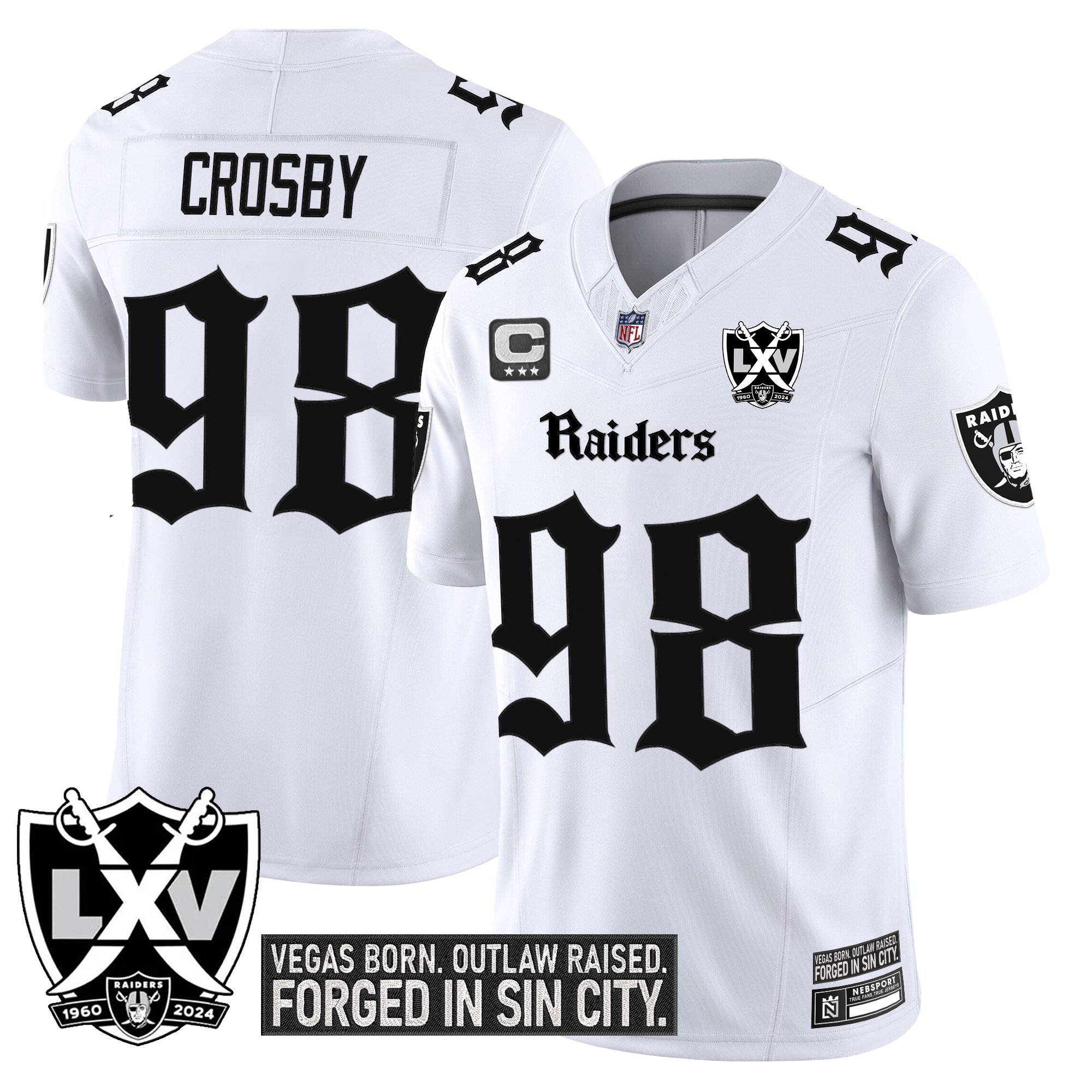 Maxx Crosby Men's Las Vegas Raiders 'Gothic Sin City Shadows Edition' Vapor Limited White Jersey - All Stitched
