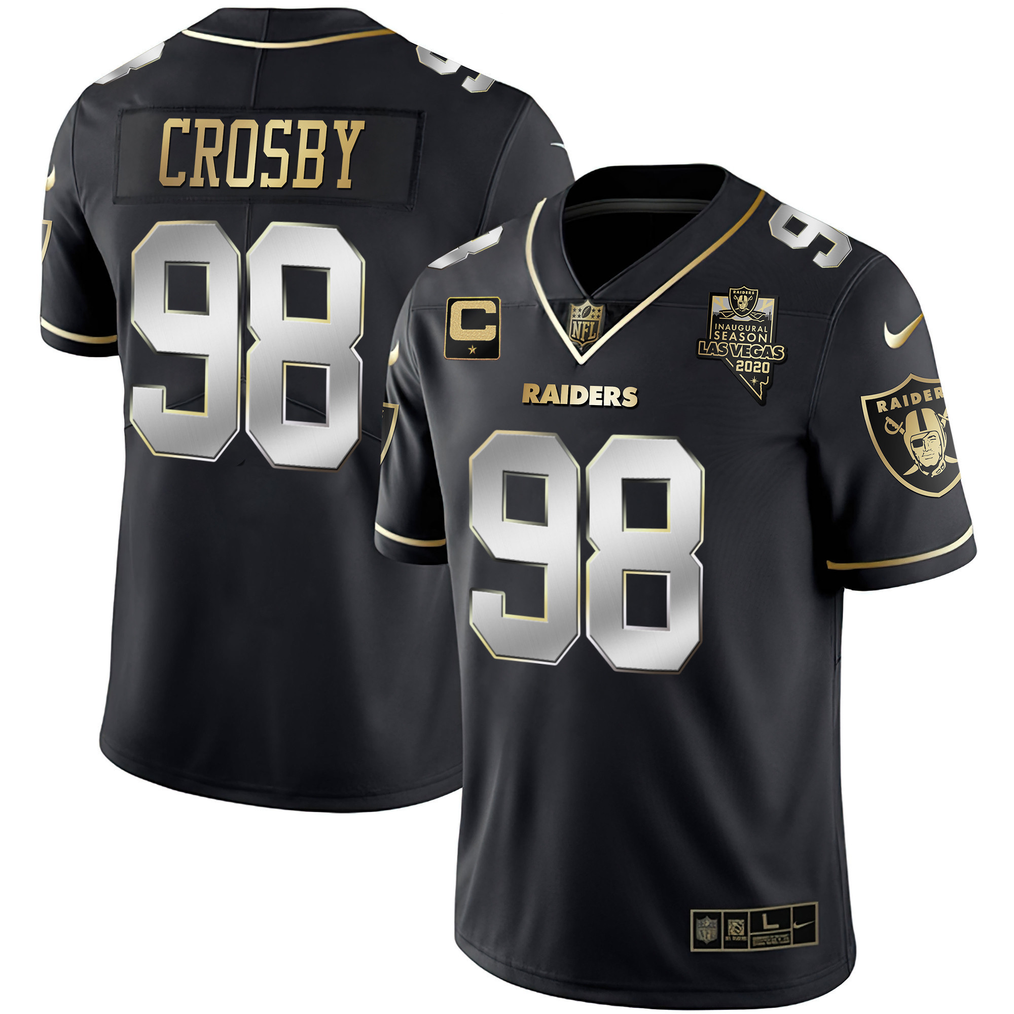 Maxx Crosby Men's Las Vegas Raiders Inaugural Season Patch Gold & Split - All Stitched Black Limited Jersey - All Stitched