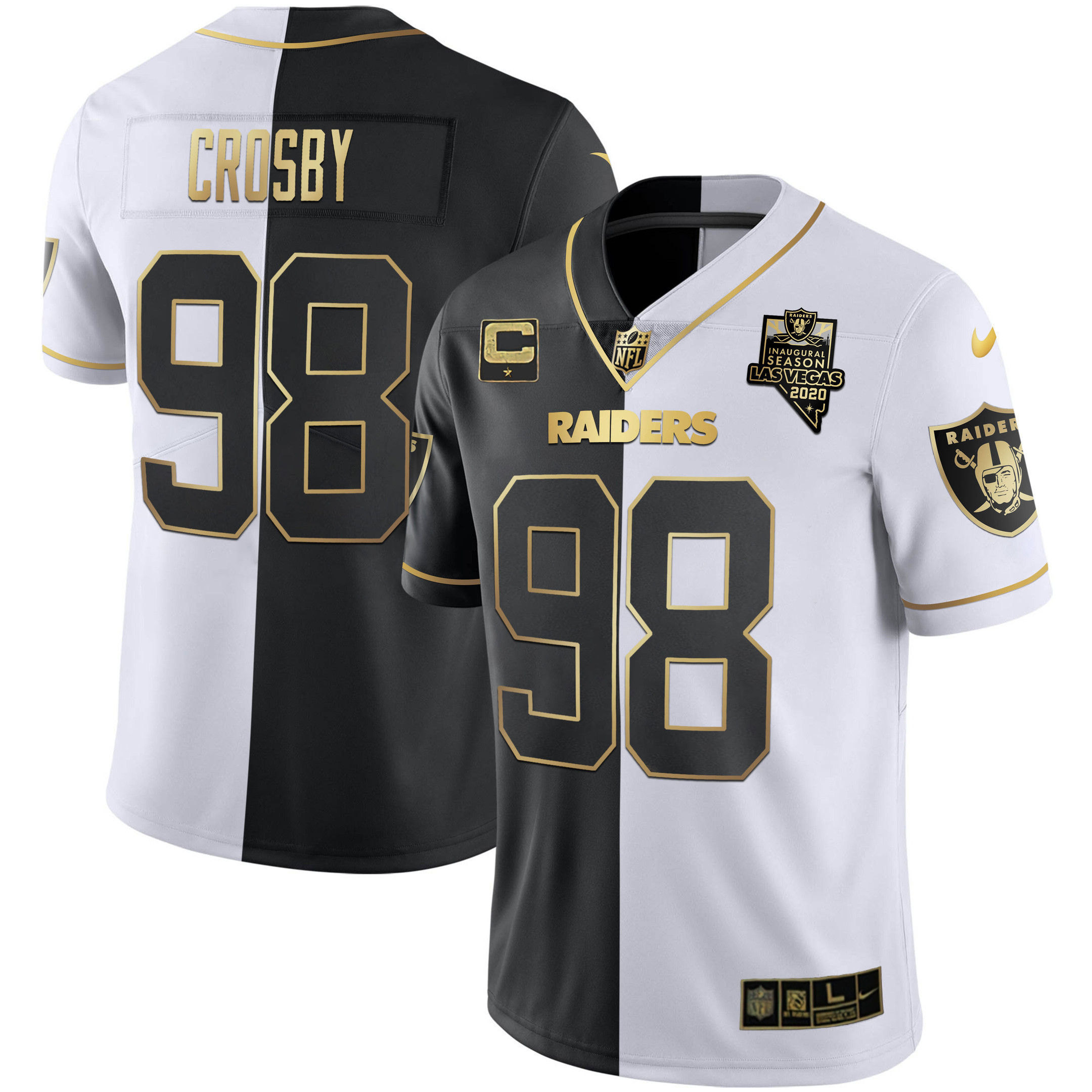 Maxx Crosby Men's Las Vegas Raiders Inaugural Season Patch Gold & Split - All Stitched Split Gold Jersey - All Stitched