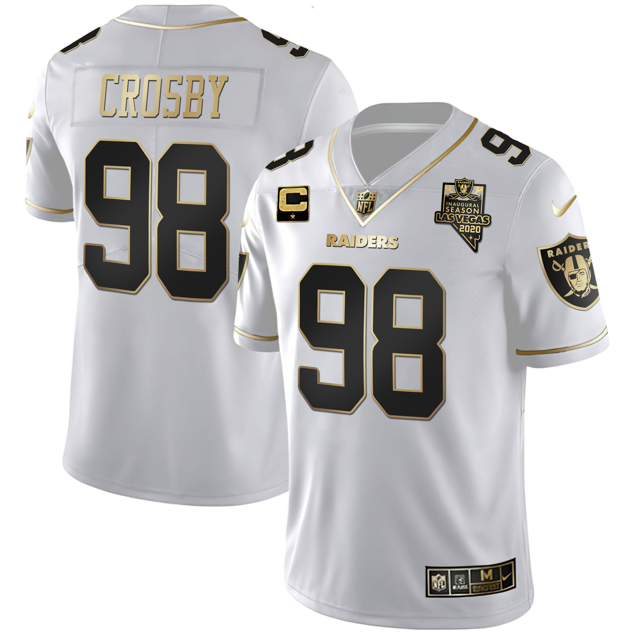 Maxx Crosby Men's Las Vegas Raiders Inaugural Season Patch Gold & Split - All Stitched White Gold Jersey - All Stitched