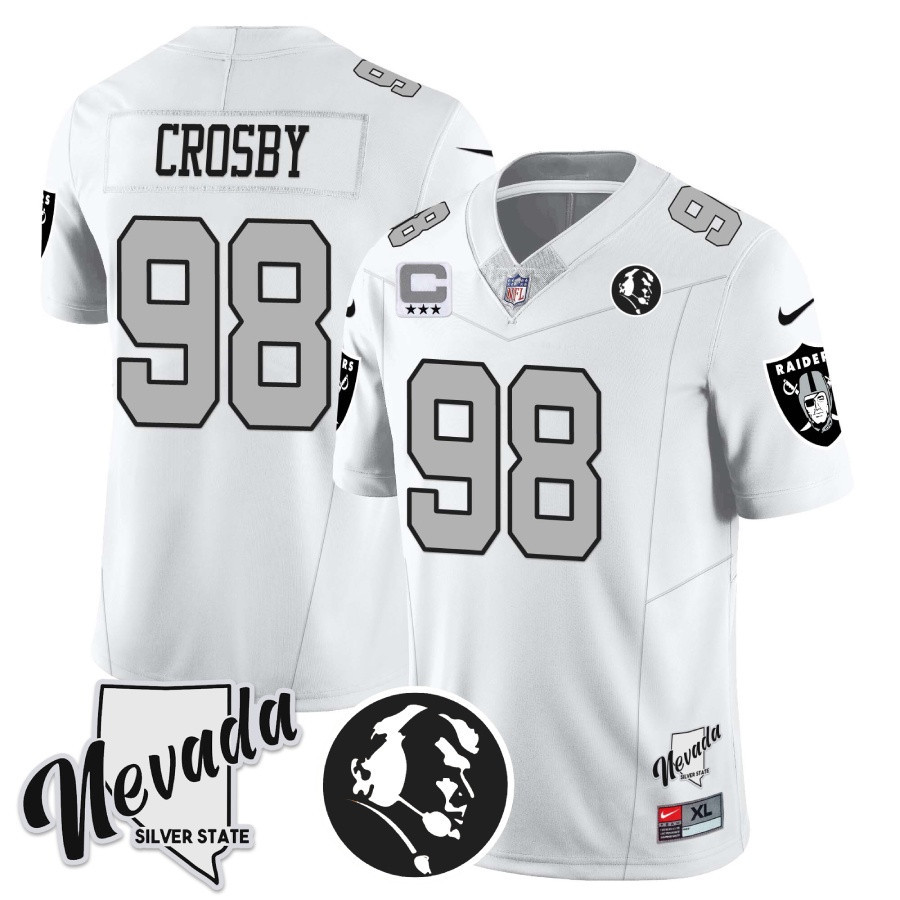 Maxx Crosby Men's Las Vegas Raiders John Madden Honoring & Nevada Silver State Patch Vapor White Silver Jersey - All Stitched