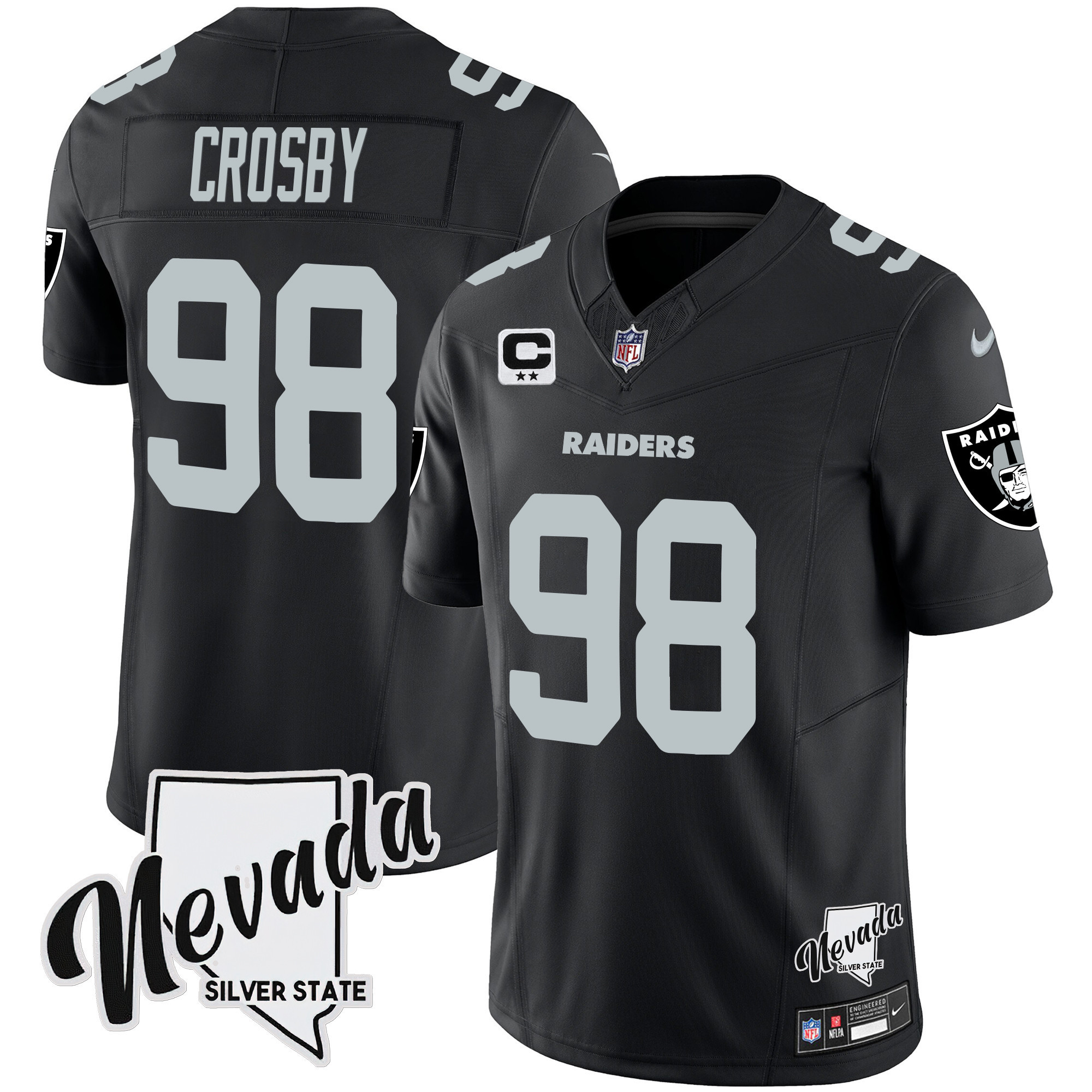 Maxx Crosby Men's Las Vegas Raiders Nevada Silver State Patch Vapor Black Jersey - All Stitched