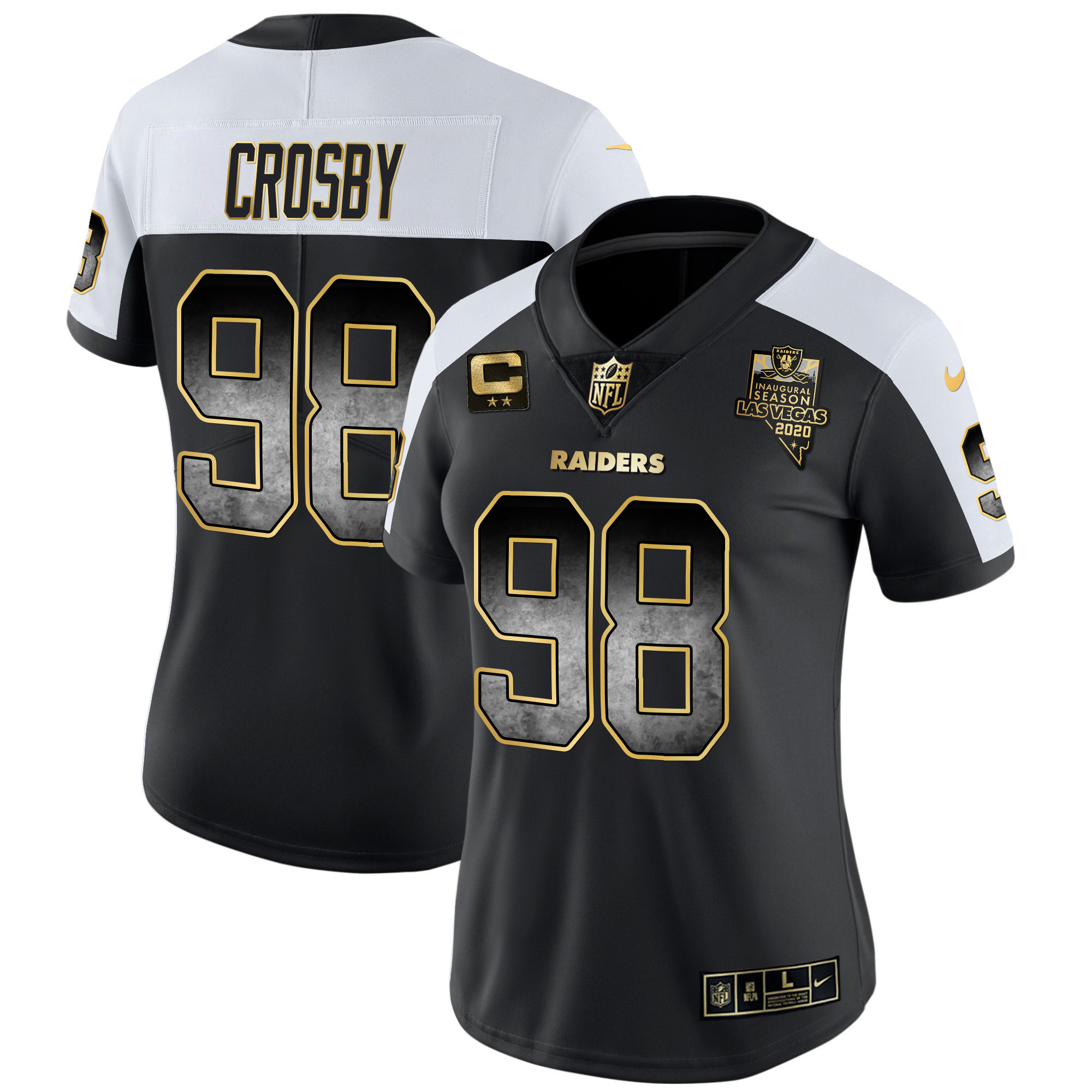Maxx Crosby Women's Las Vegas Raiders Gold Arch Smoke Vapor Alternate Jersey - All Stitched