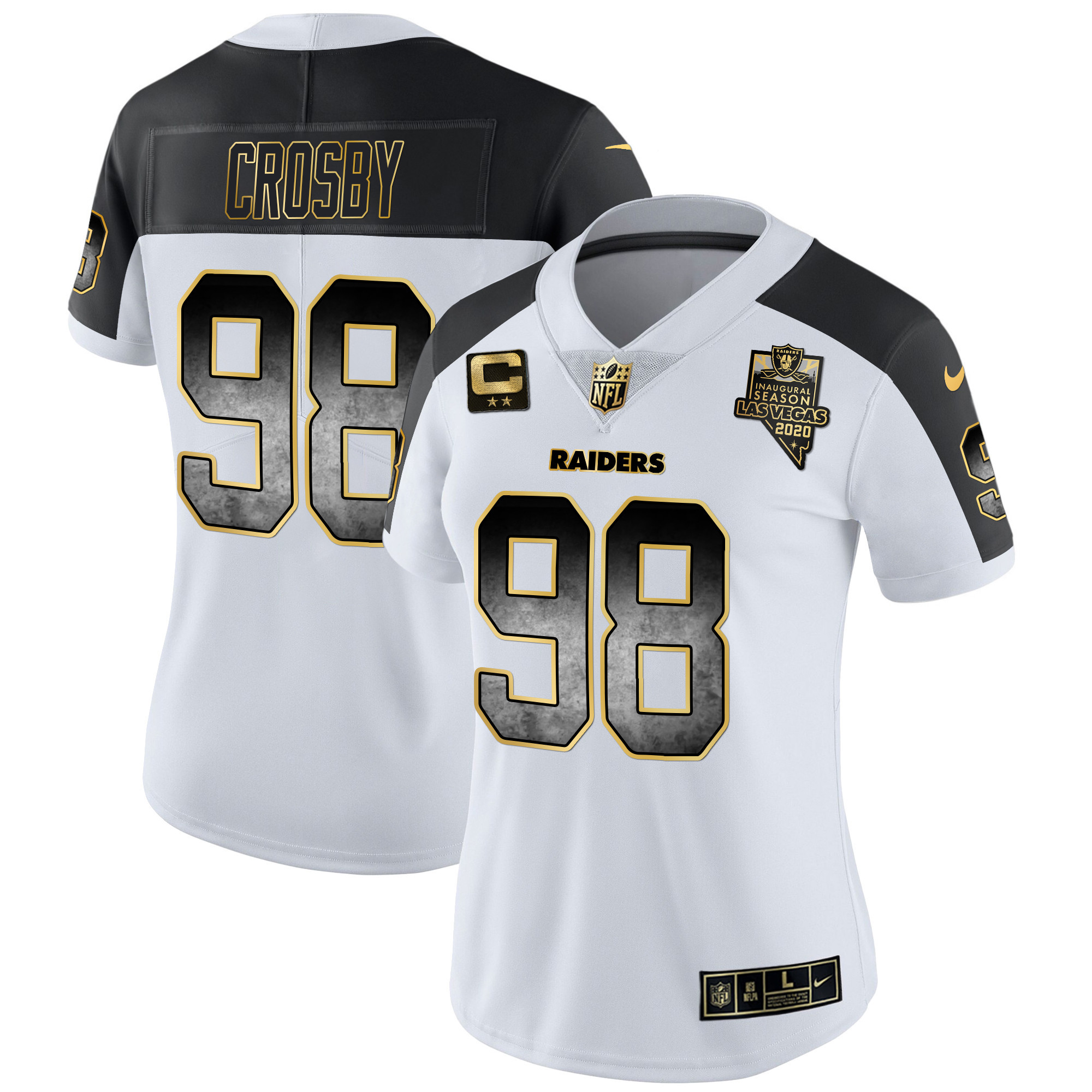Maxx Crosby Women's Las Vegas Raiders Gold Arch Smoke Vapor Inverted Jersey - All Stitched
