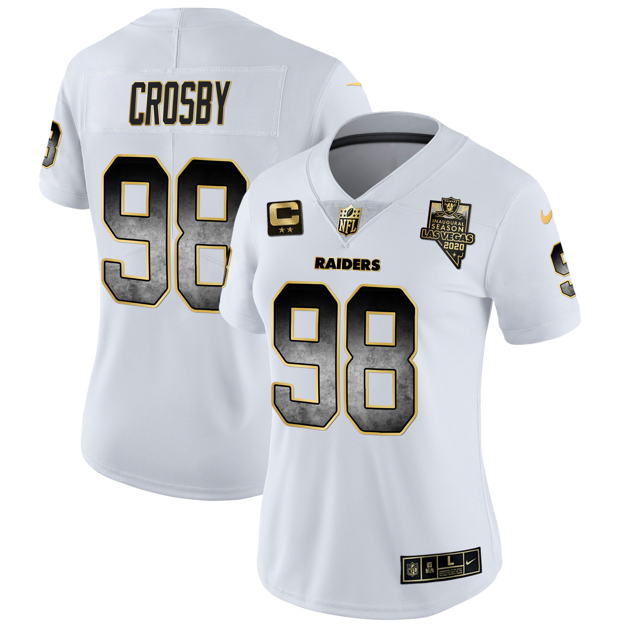 Maxx Crosby Women's Las Vegas Raiders Gold Arch Smoke Vapor White Gold Jersey - All Stitched