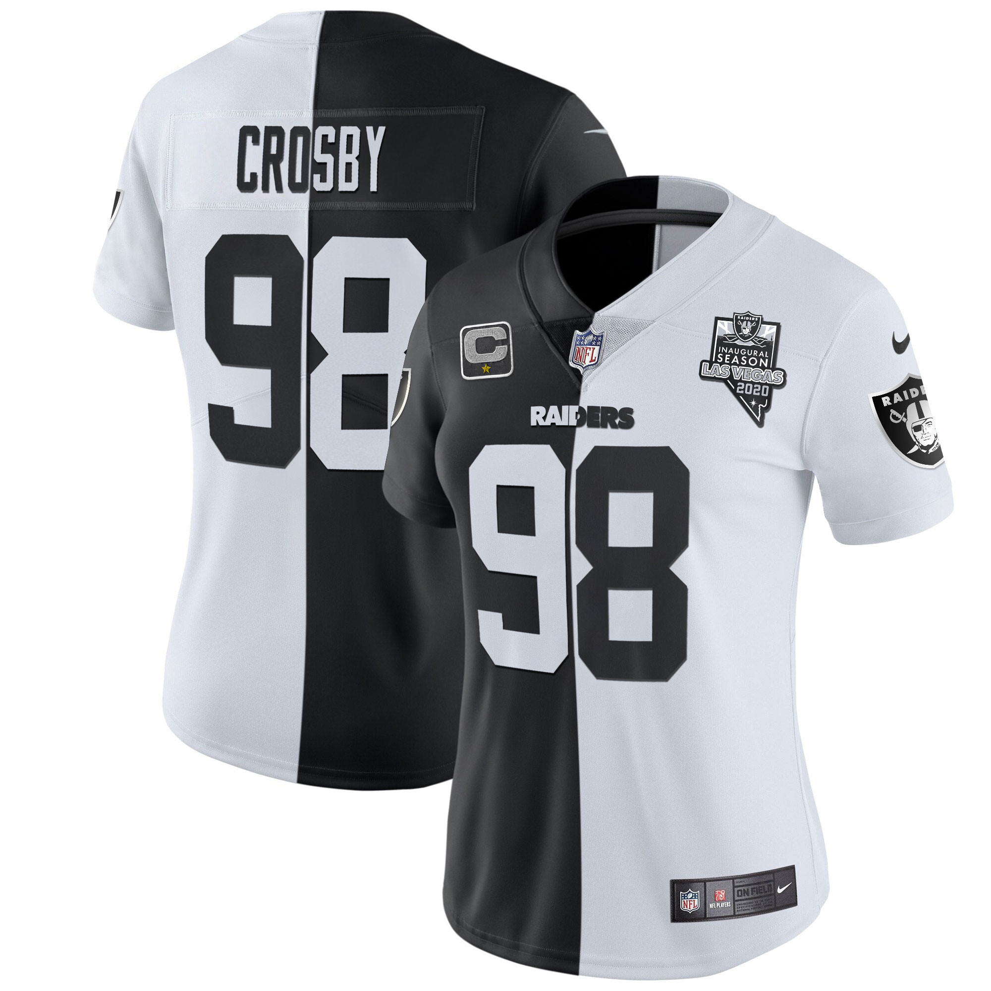 Maxx Crosby Women's Las Vegas Raiders Inaugural Season Patch Gold & Split - All Stitched Split Jersey - All Stitched