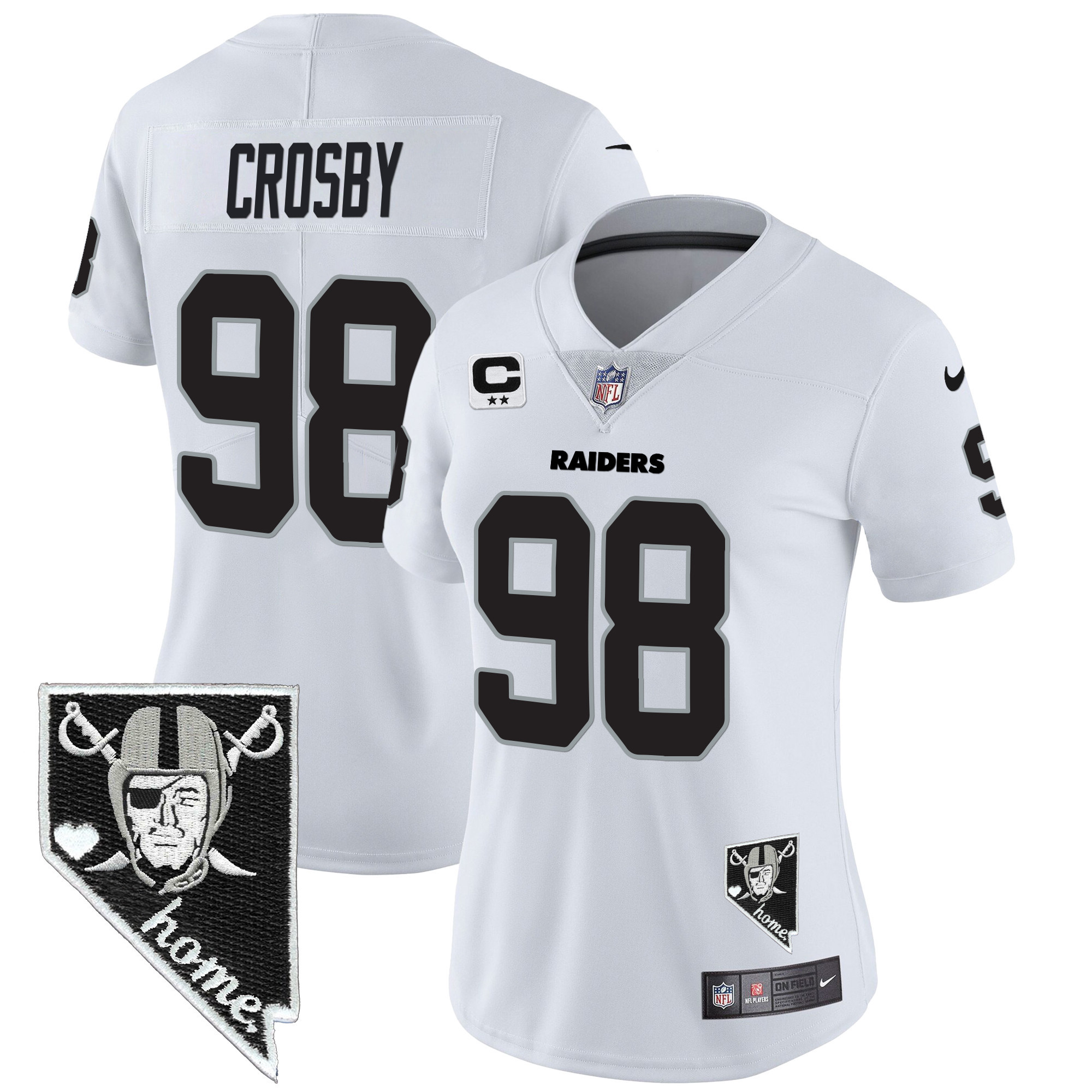 Maxx Crosby Women's Las Vegas Raiders Nevada Home Patch Vapor White Jersey - All Stitched