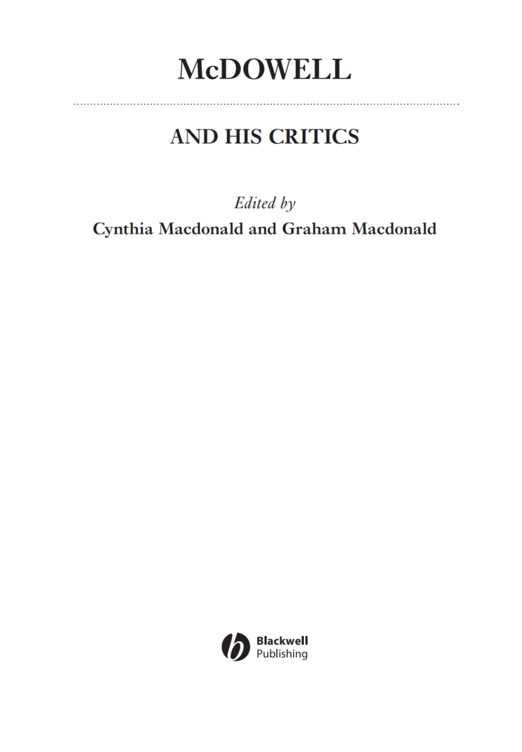 McDowell and His Critics 1st Edition â€“ PDF/EPUB Version Downloadable