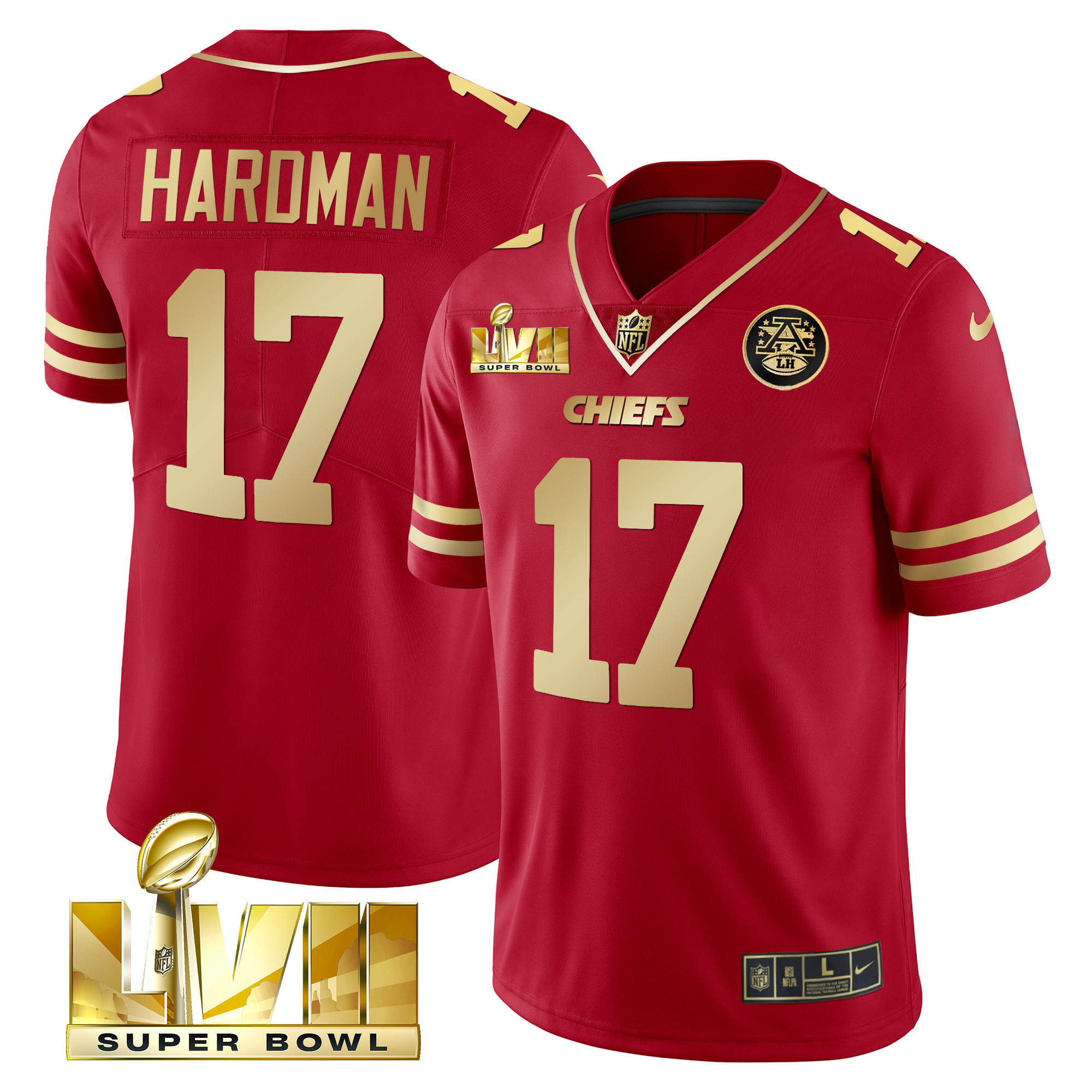 Mecole Hardman Men's Kansas City Chiefs Super Bowl LVII Gold Trim Vapor Red Gold Jersey - All Stitched