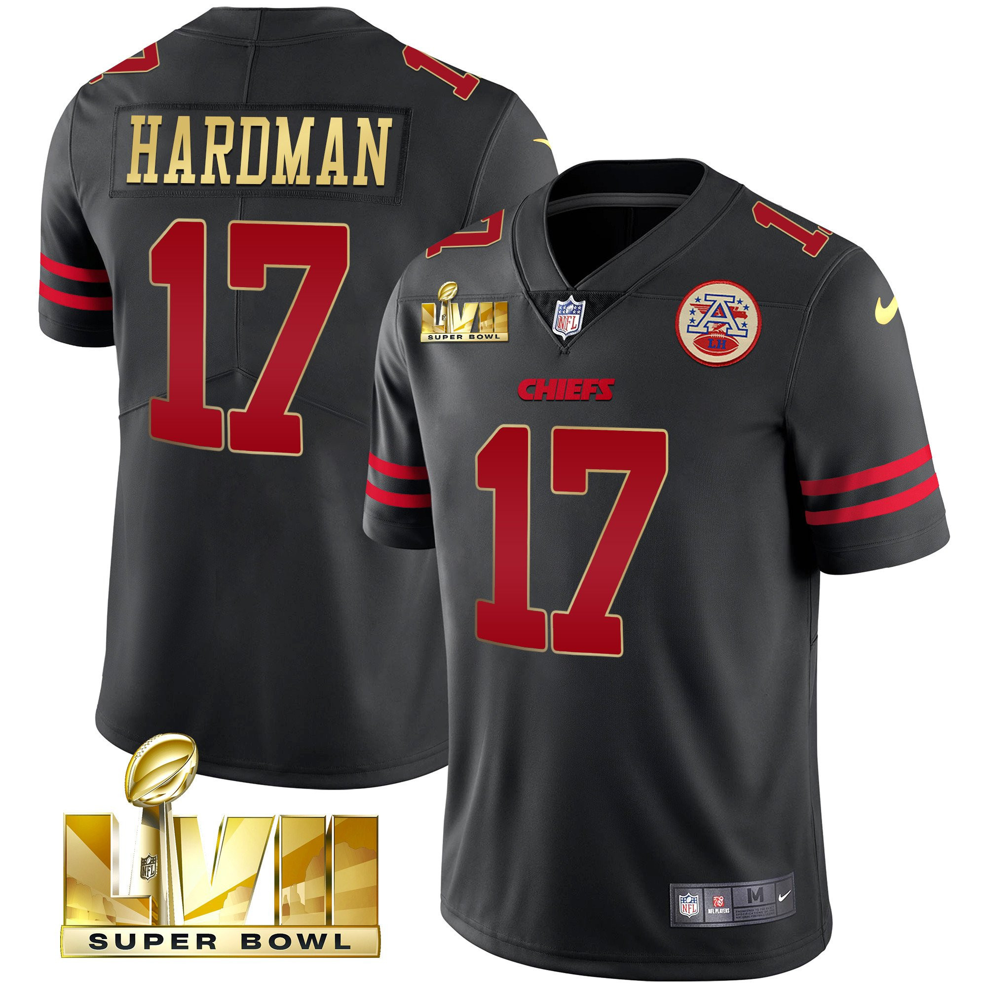 Mecole Hardman Men's Kansas City Chiefs Super Bowl LVII Red Gold Vapor Gold Trim Jersey - All Stitched