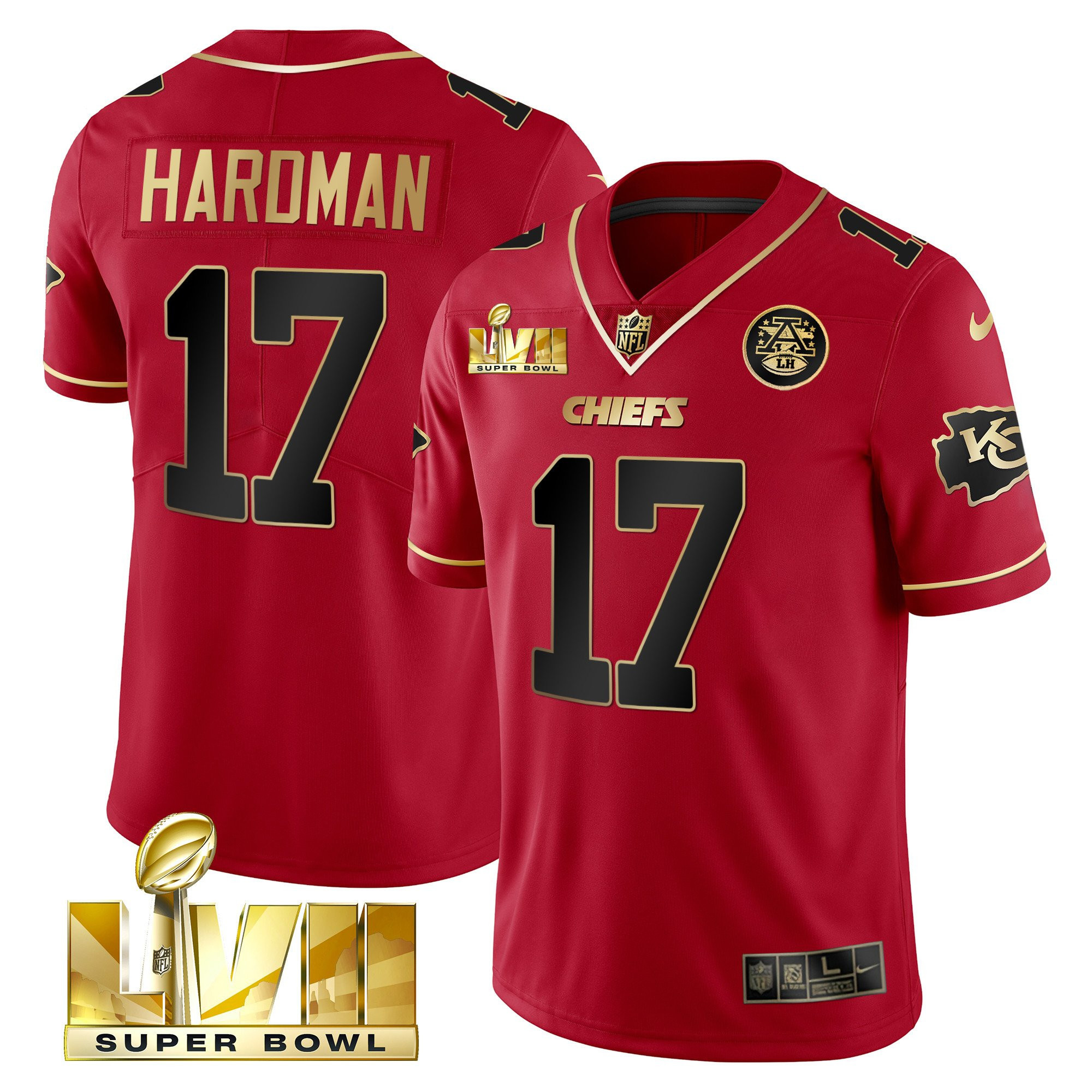 Mecole Hardman Men's Kansas City Chiefs Super Bowl LVII Red Gold Vapor Red Special Jersey - All Stitched