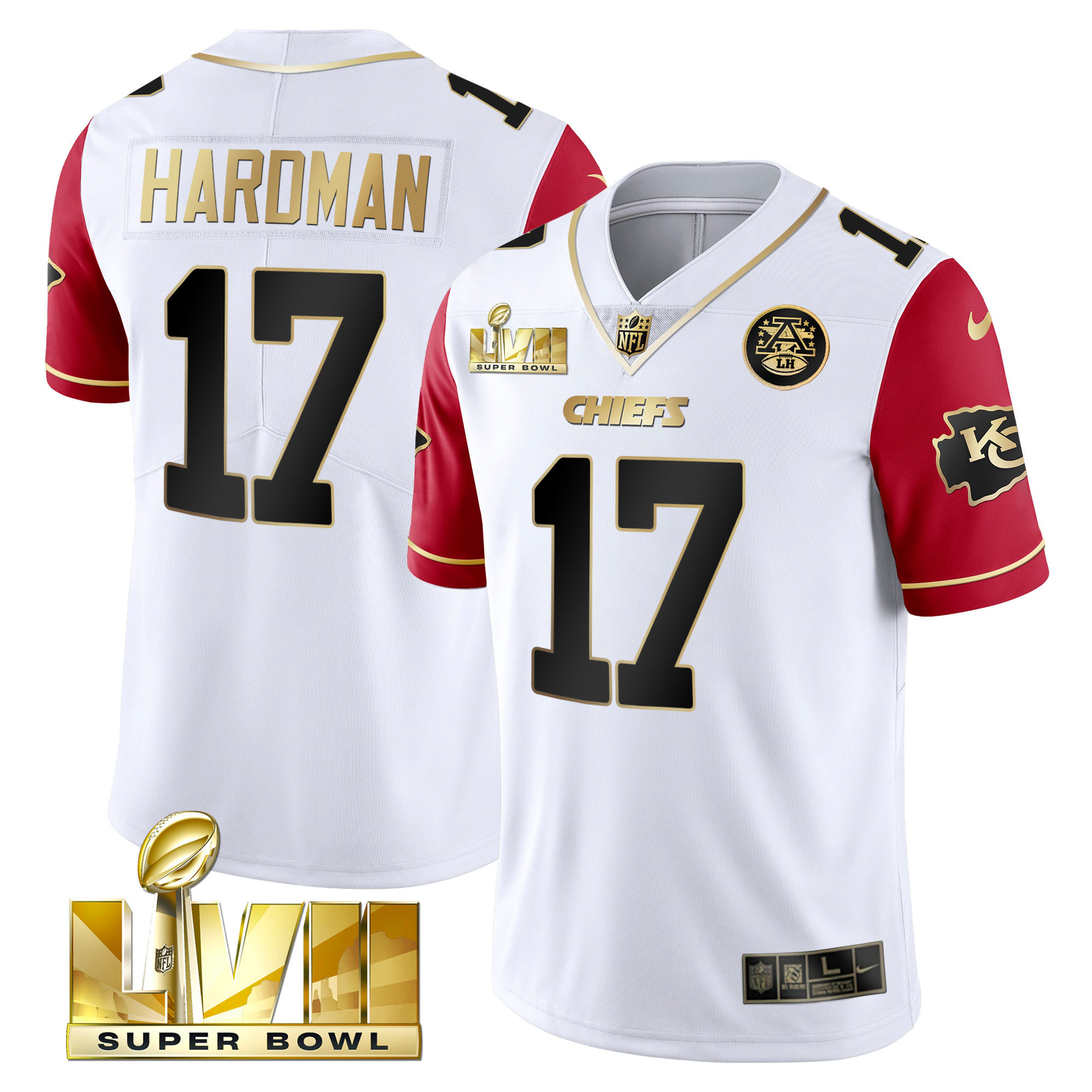 Mecole Hardman Men's Kansas City Chiefs Super Bowl Vapor Gold Color Sleeve Jersey - All Stitched