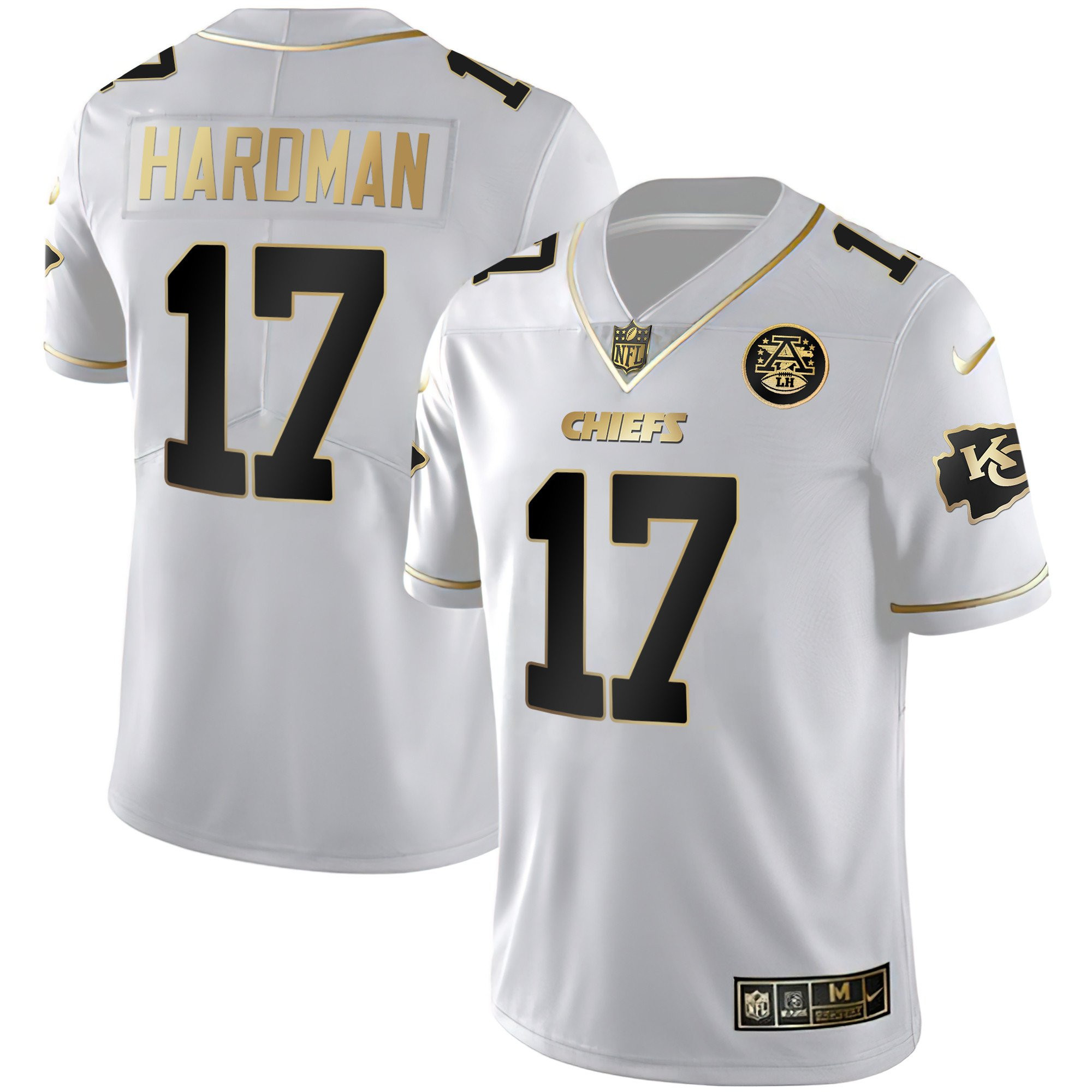 Mecole Hardman Men's Kansas City Chiefs Vapor Black Red Gold Limited - All Stitched White Gold Jersey - All Stitched