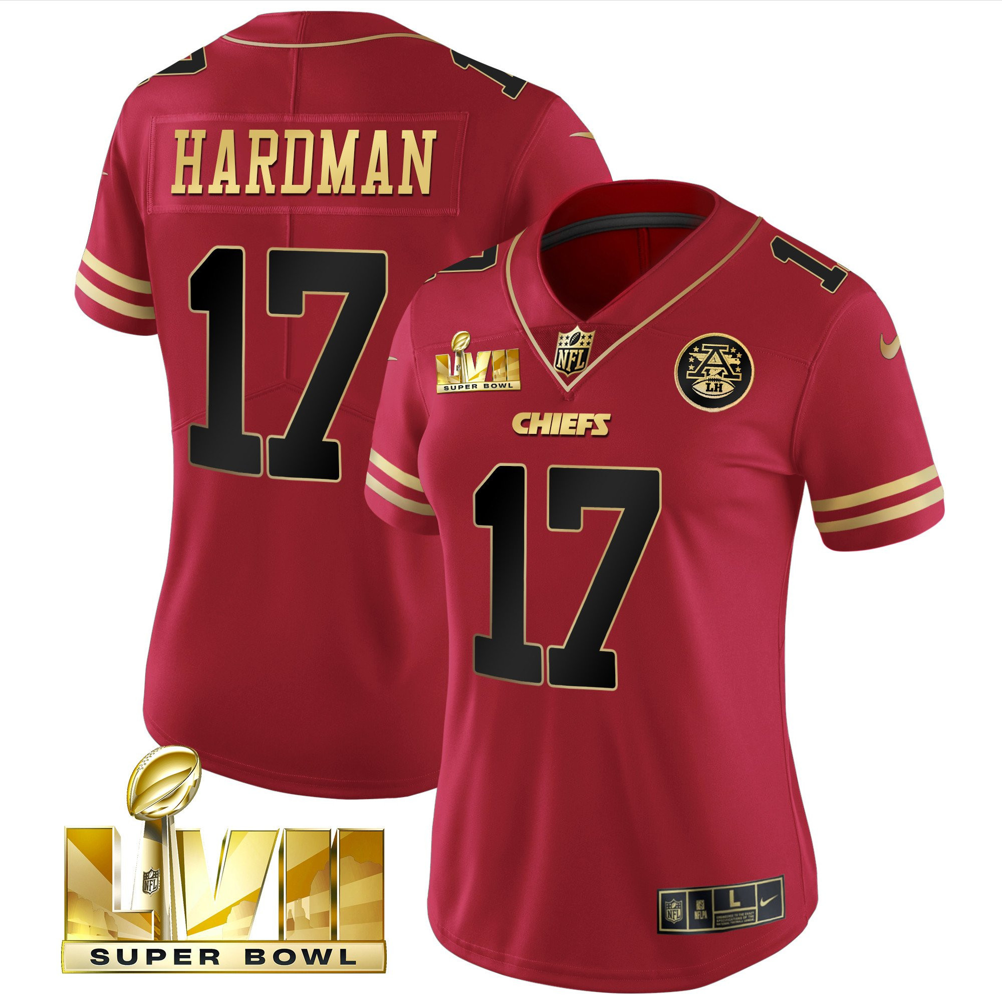Mecole Hardman Women's Kansas City Chiefs Super Bowl LVII Red Gold Vapor Black Red Jersey - All Stitched