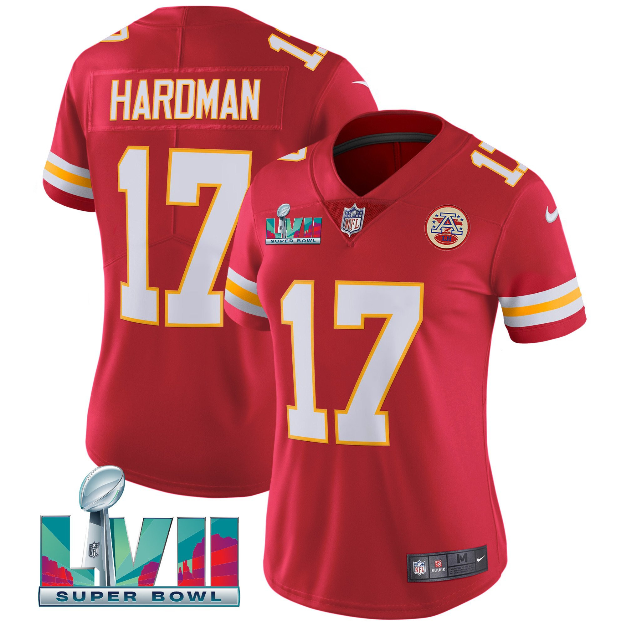 Mecole Hardman Women's Kansas City Chiefs Super Bowl LVII Red Gold Vapor Red Jersey - All Stitched