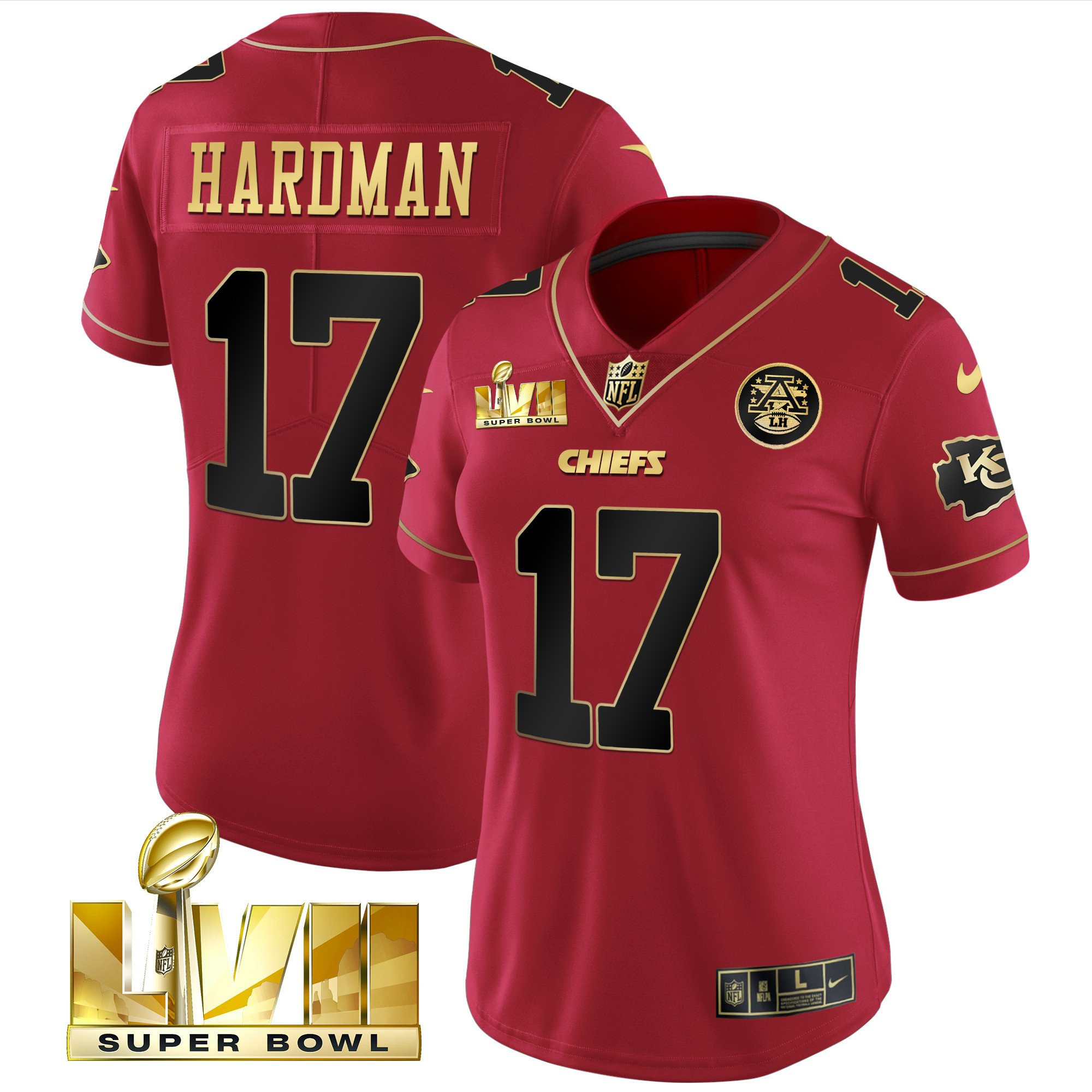 Mecole Hardman Women's Kansas City Chiefs Super Bowl LVII Red Gold Vapor Red Special Jersey - All Stitched