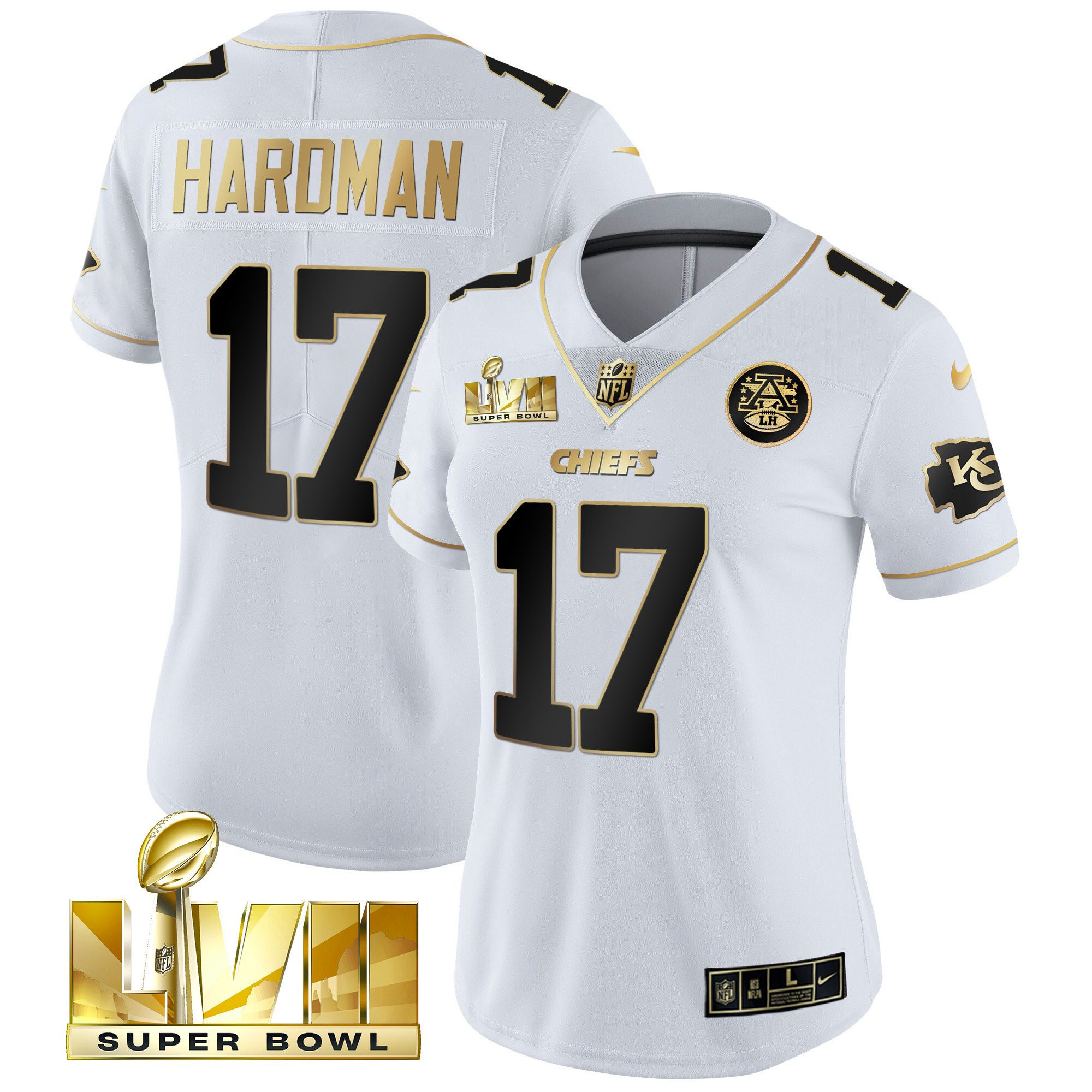 Mecole Hardman Women's Kansas City Chiefs Super Bowl Vapor Gold White Gold Jersey - All Stitched