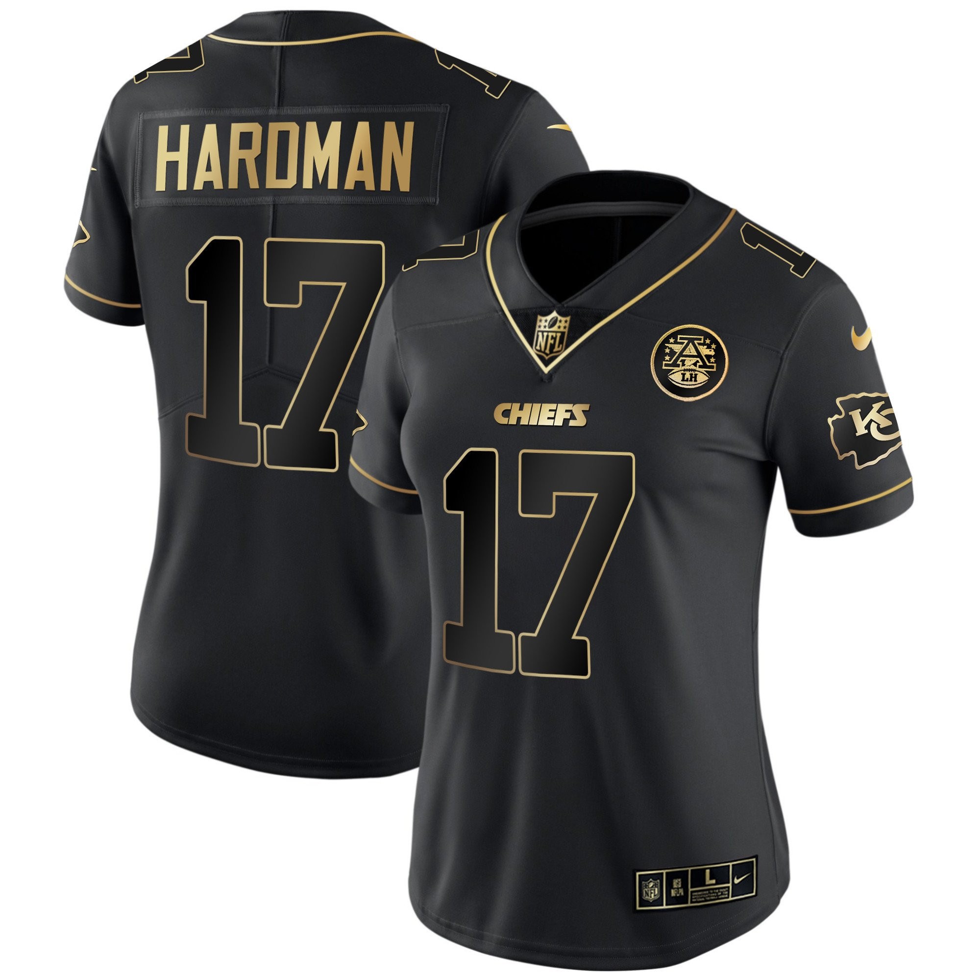 Mecole Hardman Women's Kansas City Chiefs White Gold & Black Gold - All Stitched Black Gold Jersey - All Stitched