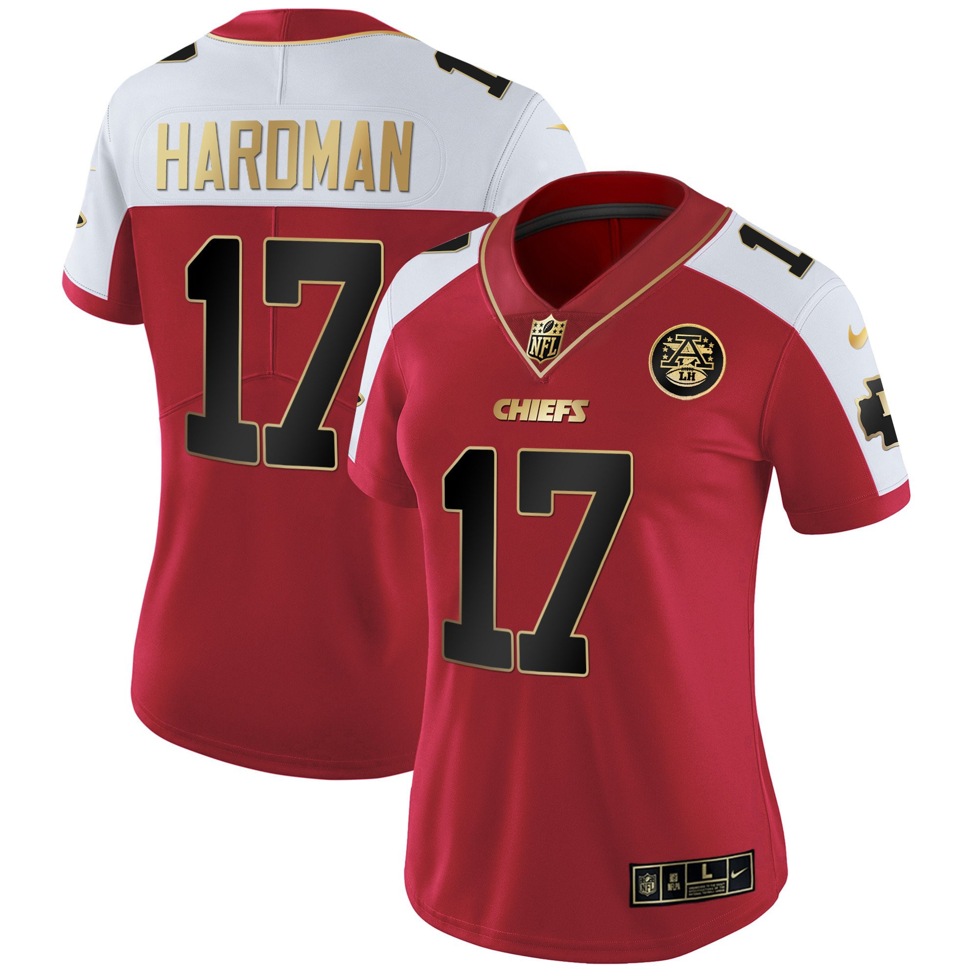 Mecole Hardman Women's Kansas City Chiefs White Gold & Black Gold - All Stitched Red Alternate Jersey - All Stitched