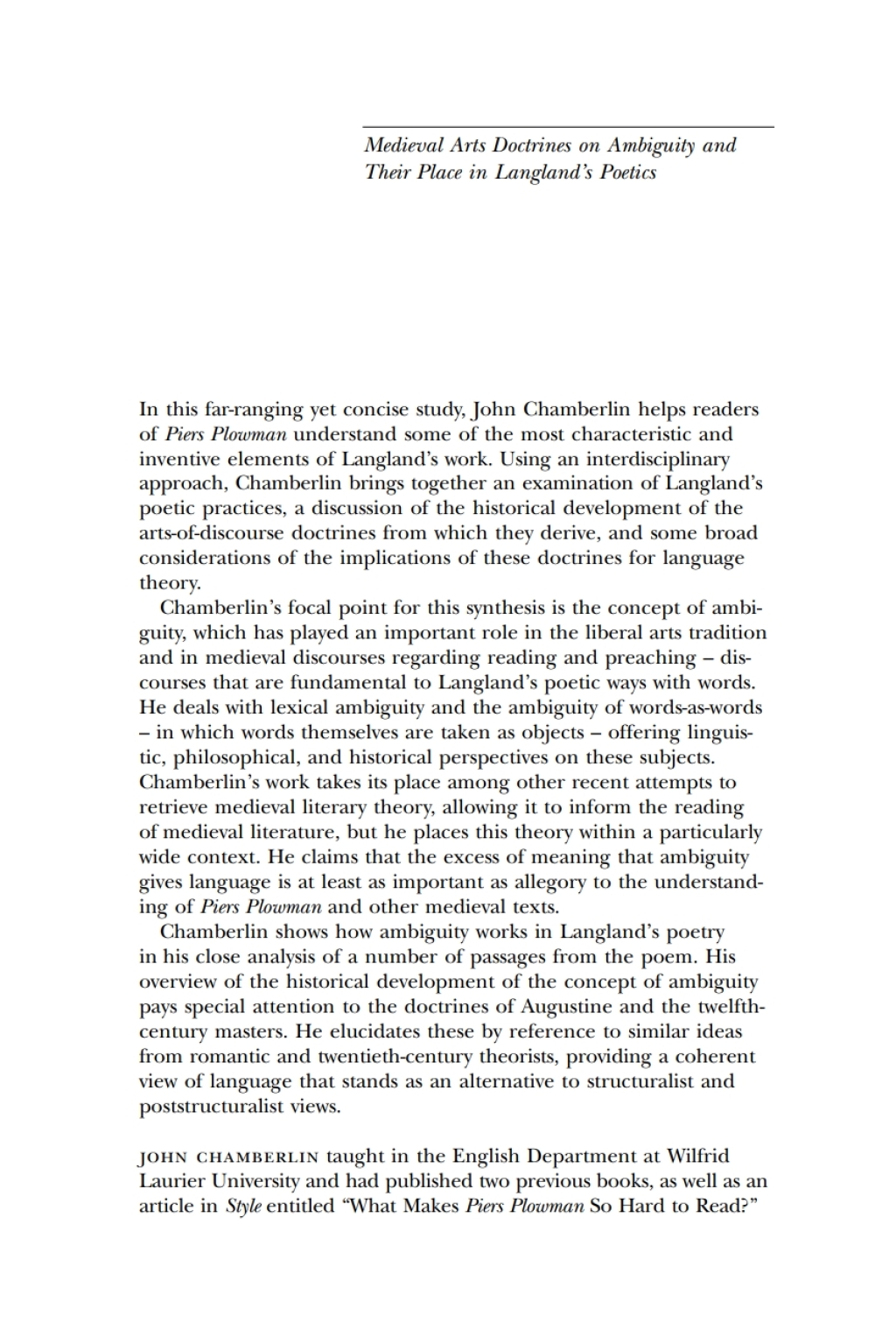 Medieval Arts Doctrines on Ambiguity and Their Places in Langland's Poetics  â€“ PDF/EPUB Version Downloadable