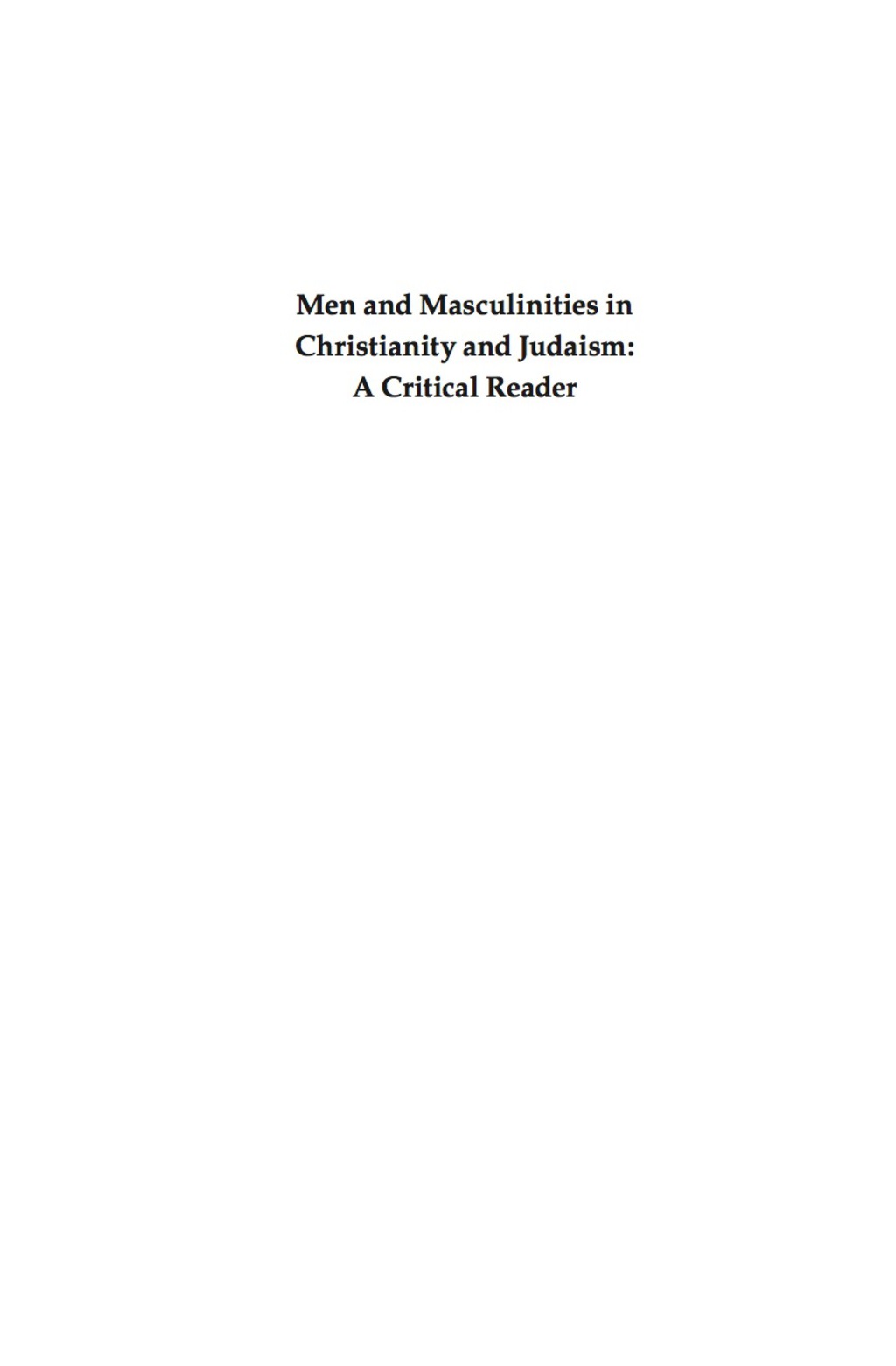 Men and Masculinities in Christianity and Judaism A Critical Reader  â€“ PDF/EPUB Version Downloadable
