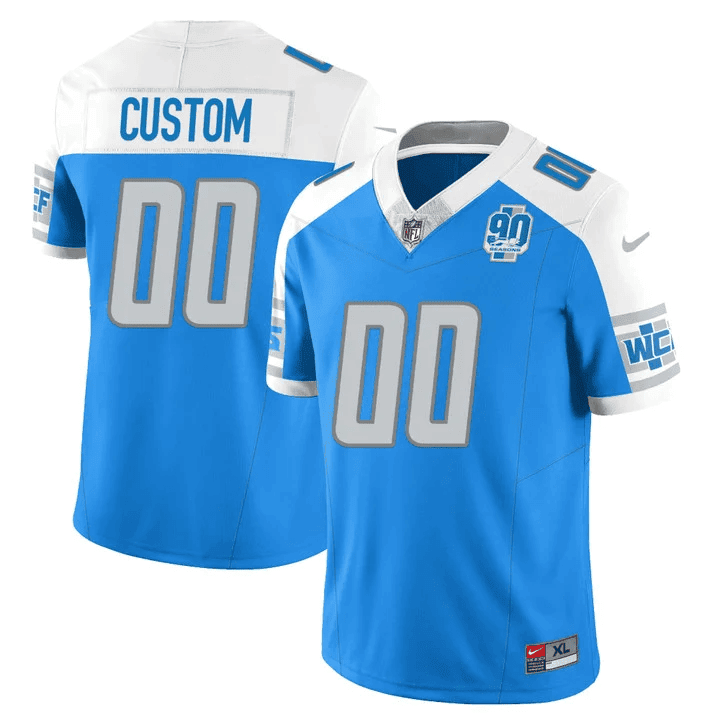 Men Men's Detroit Lions 90th Year Patch Vapor Custom Alternate Jersey - All Stitched