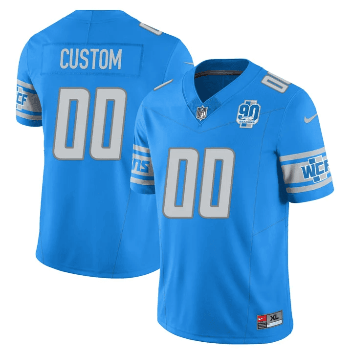 Men Men's Detroit Lions 90th Year Patch Vapor Custom Blue Jersey - All Stitched