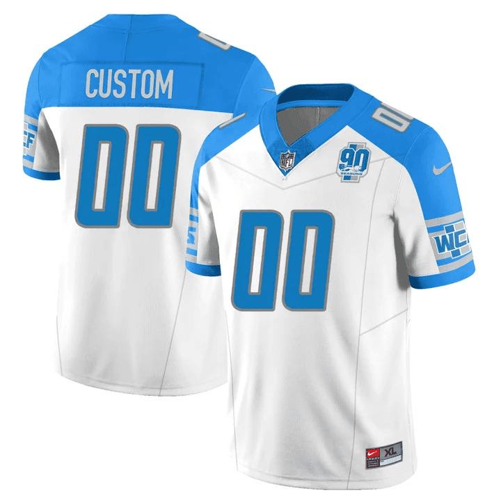 Men Men's Detroit Lions 90th Year Patch Vapor Custom Inverted Jersey - All Stitched