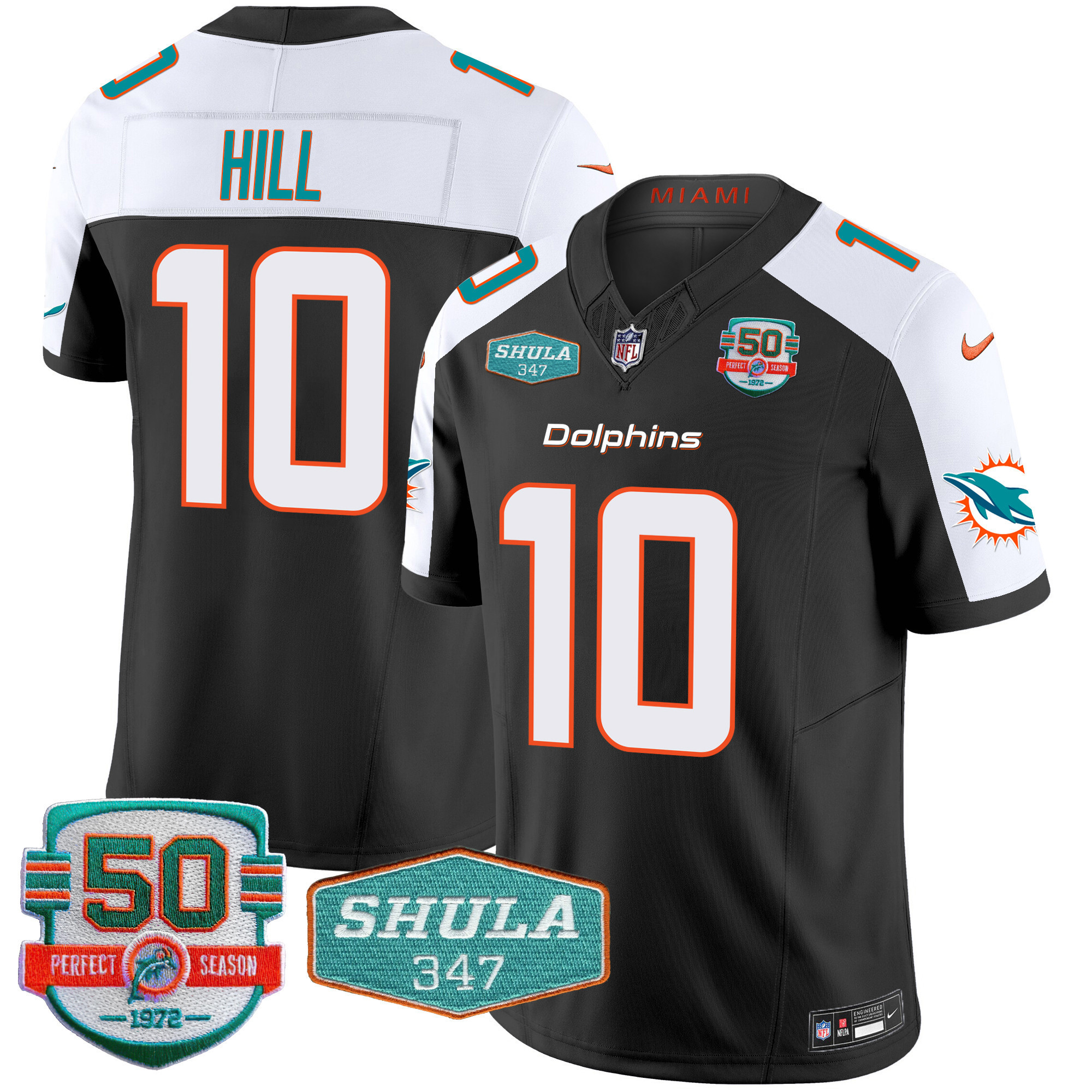 Men Tyreek Hill Miami Dolphins Shula 347 Patch Vapor Black Alternate Jersey - All Stitched